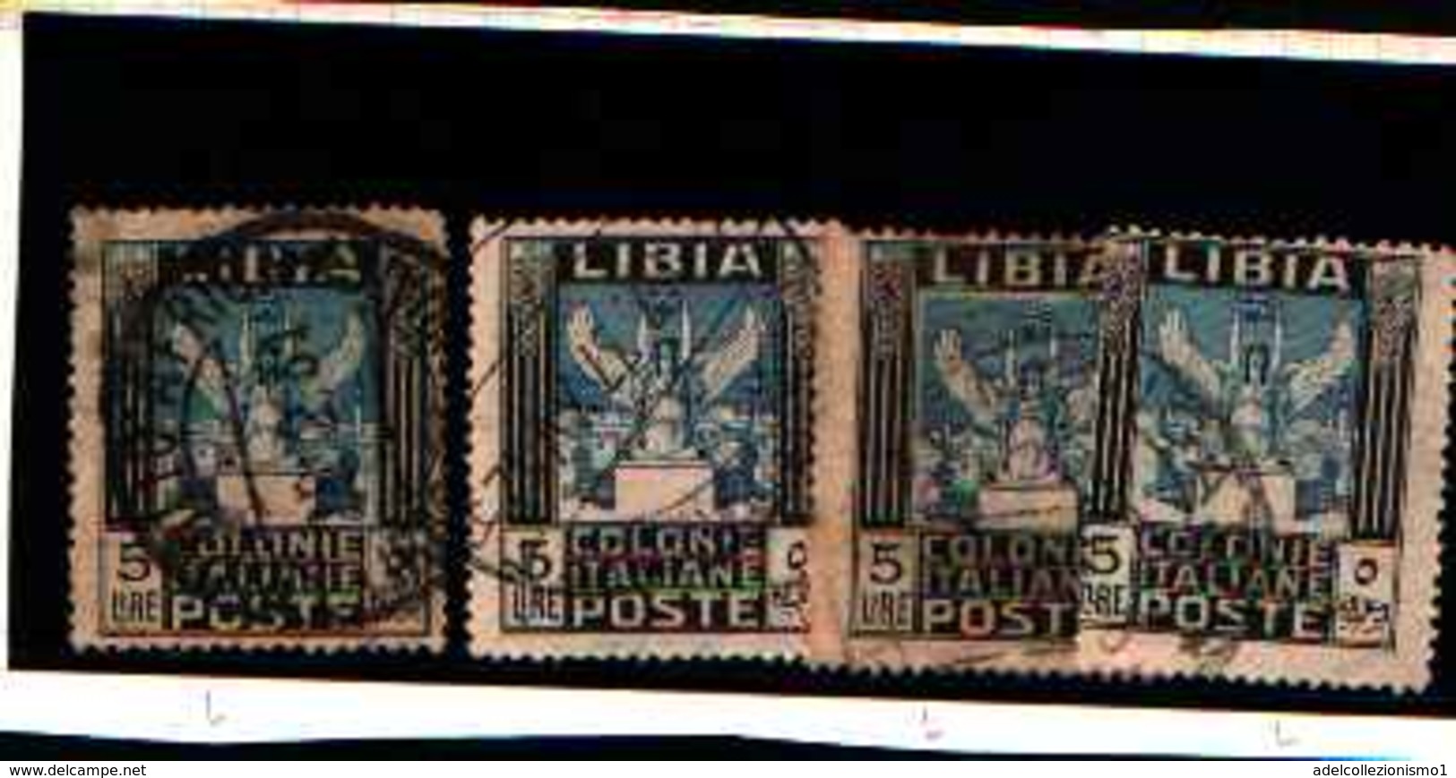 90248) LIBIA- 5 LIRE.Serie Pittorica, Filigrana Corona - Luglio 1921 -USATO-LA VENDITA E RIFERITA A 1 SOLO FRANCOBOLLO - Libia