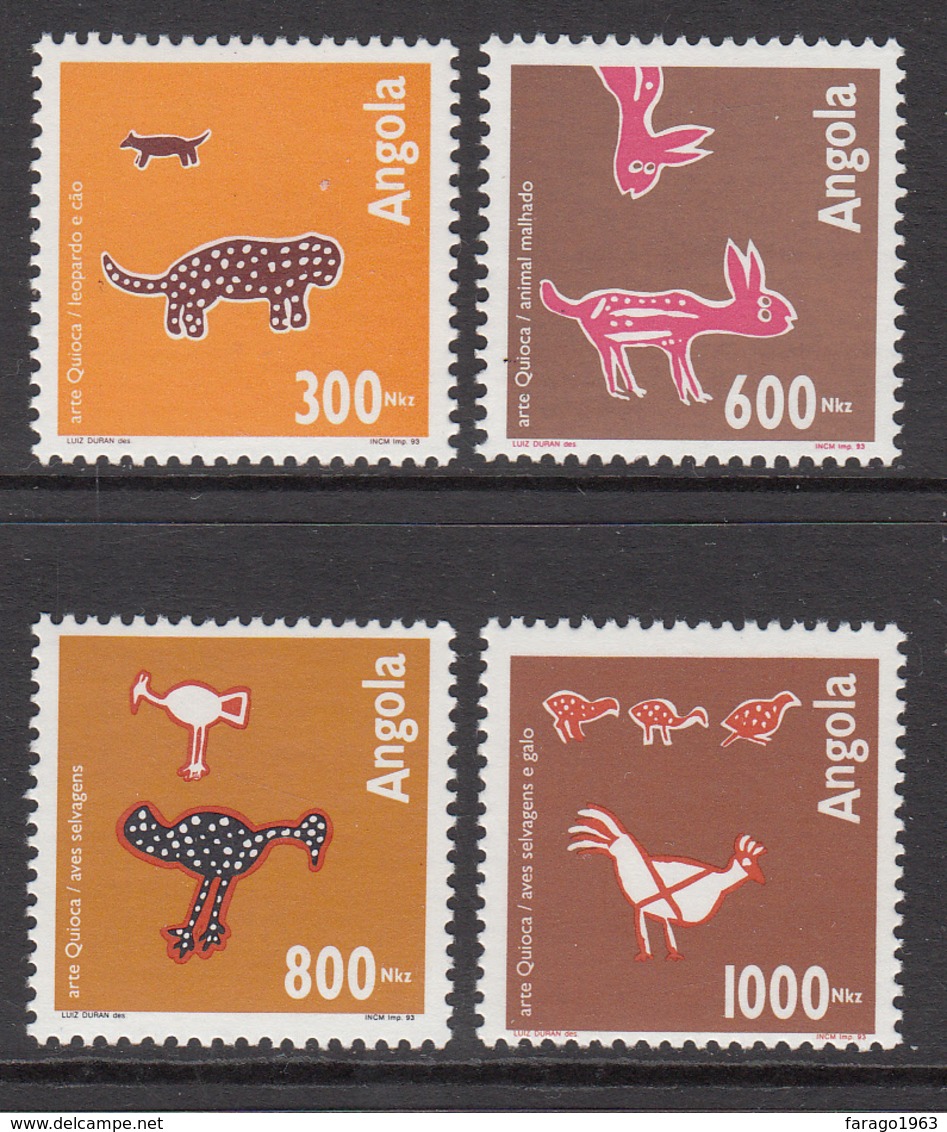 1993 Angola Art Quioca Leopard Birds Oiseaux  Complete Set Of 4  MNH - Angola