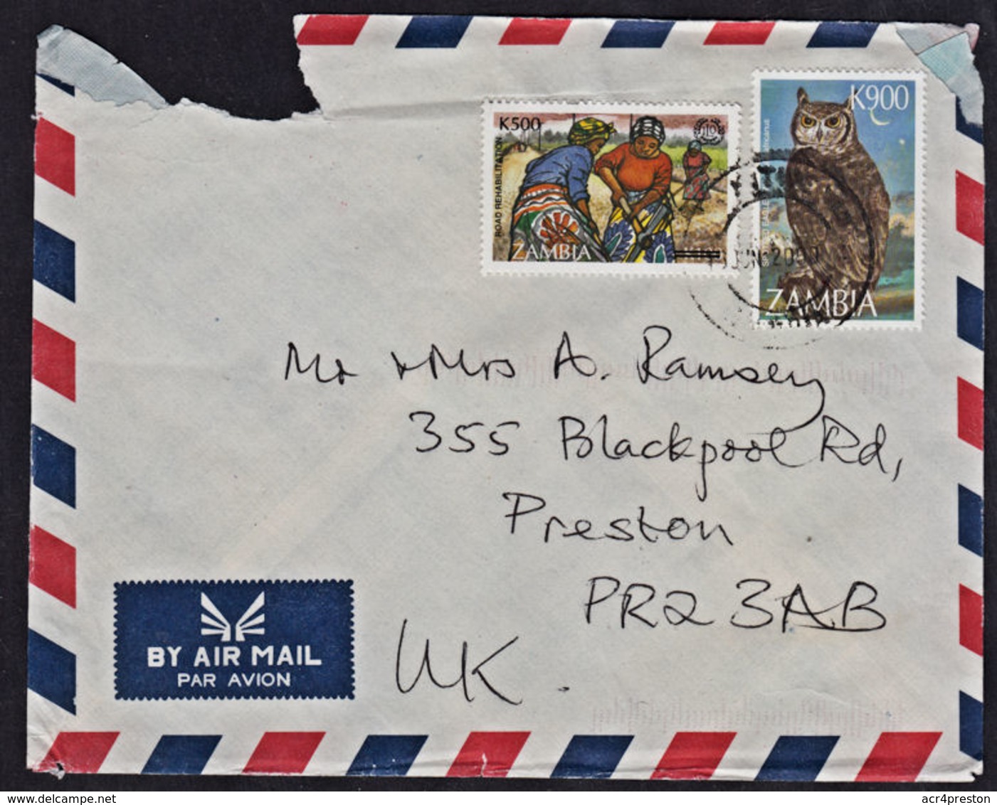 Ca0216 ZAMBIA 2000, ILO And Bird (owl) Stamps On Kitwe Cover To UK - Zambie (1965-...)