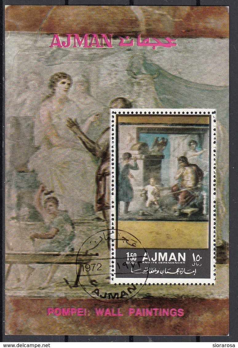 Ajman 1972 Bf. 447A Affreschi Di Pompei - Casa Dei Vettii - Ercole Infante Eracle  Wall Paintings Perf. CTO - Mitologia