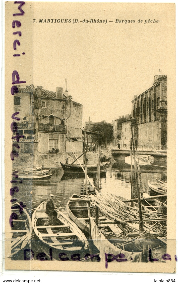 - 7 - MARTIGUES - ( B. Du Rhône ), Barques De Pêche, Non écrite, épaisse, TTBE, Scans. - Martigues