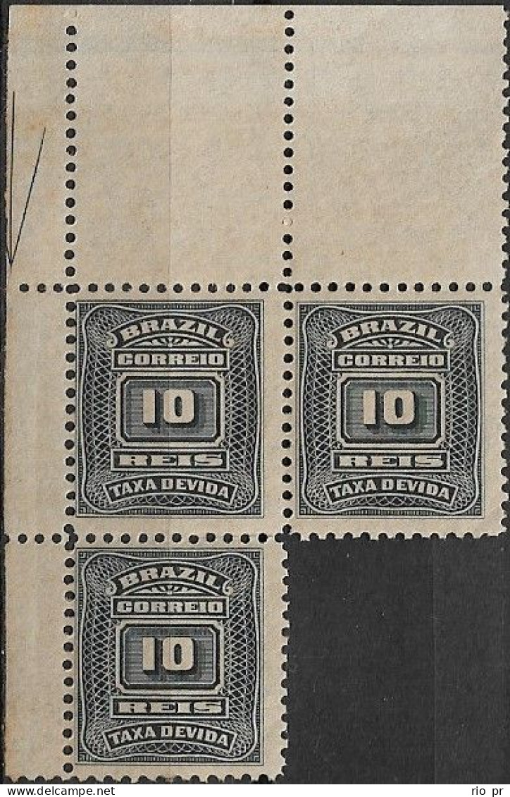 BRAZIL - BLOCK OF THREE POSTAGE DUE (10 RÉIS, SLATE) 1906 - MNH - Portomarken