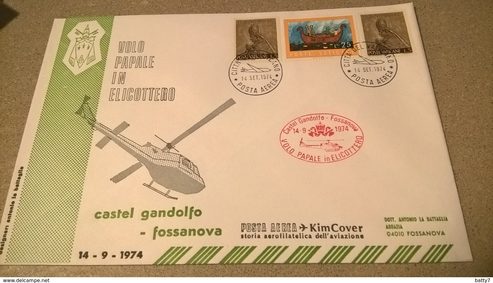 VATICANO 1974 VOLO PAPALE ELICOTTERO CASTEL GANDOLFO - FOSSANOVA - Helicopters
