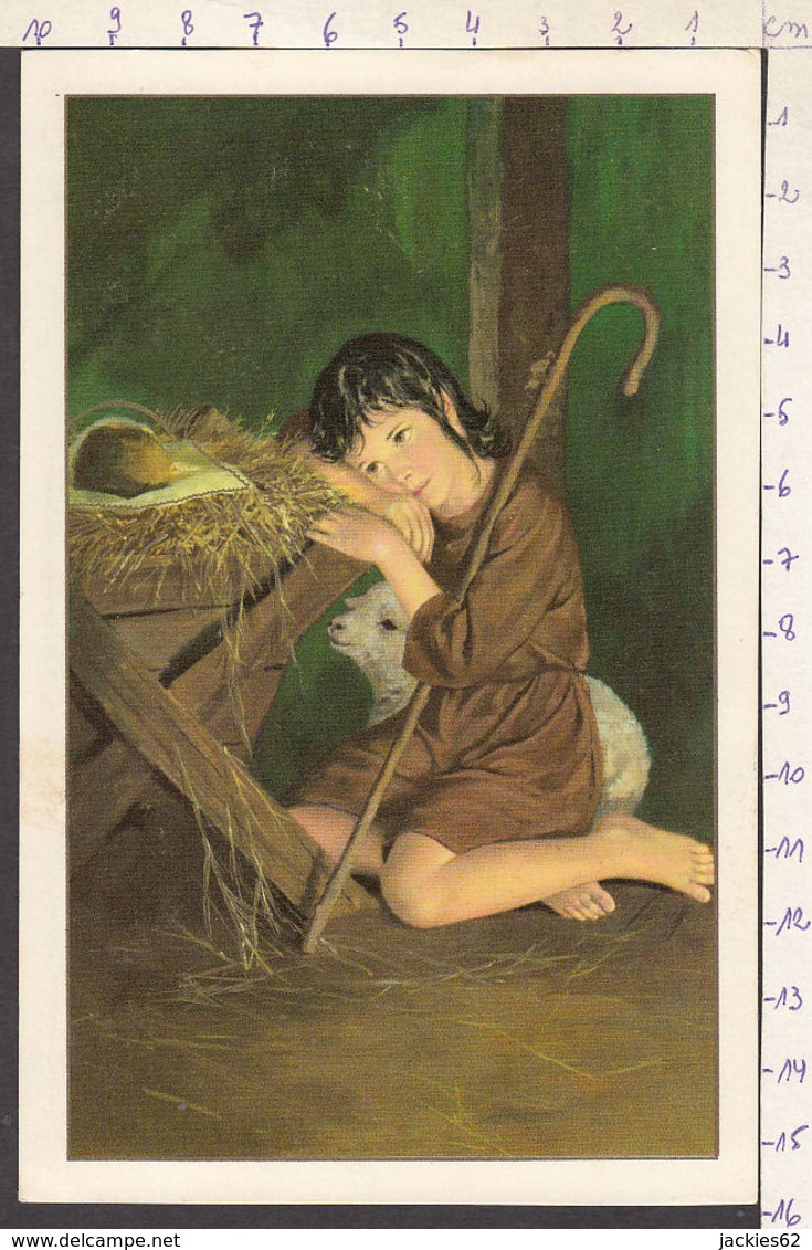 98401GF/ NOEL, Jeune Berger Près Du Berceau De L'enfant Jésus, Ukrainian Postcard - Autres & Non Classés