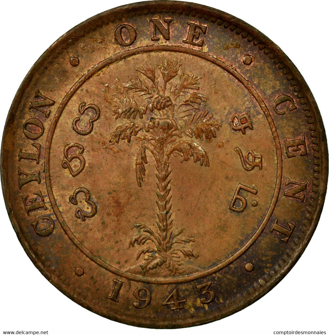 Monnaie, Ceylon, George VI, Cent, 1943, TTB, Bronze, KM:111a - Sri Lanka