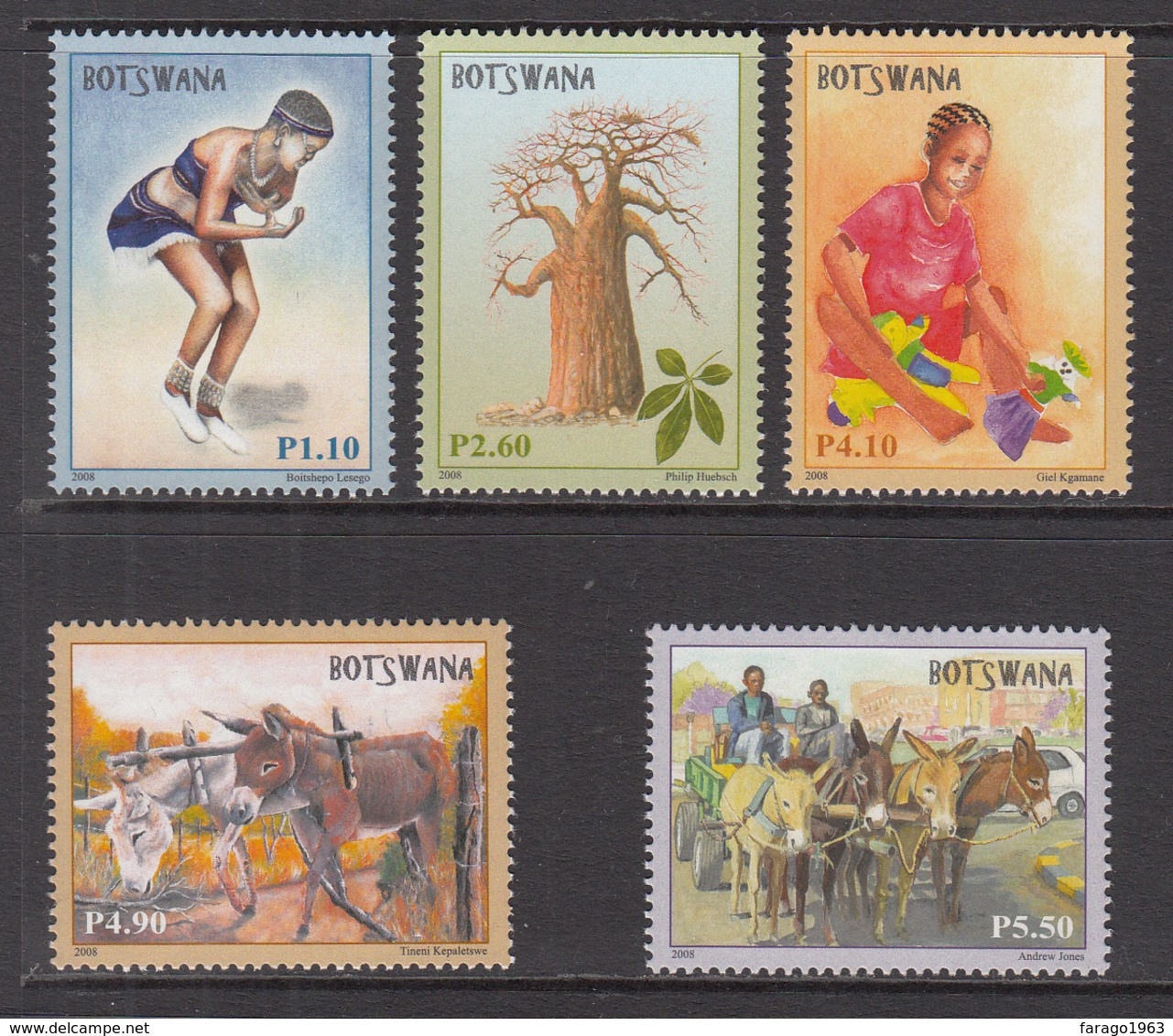 2008 BotswanaArt Paintings Dance  Complete Set Of 5 MNH - Botswana (1966-...)