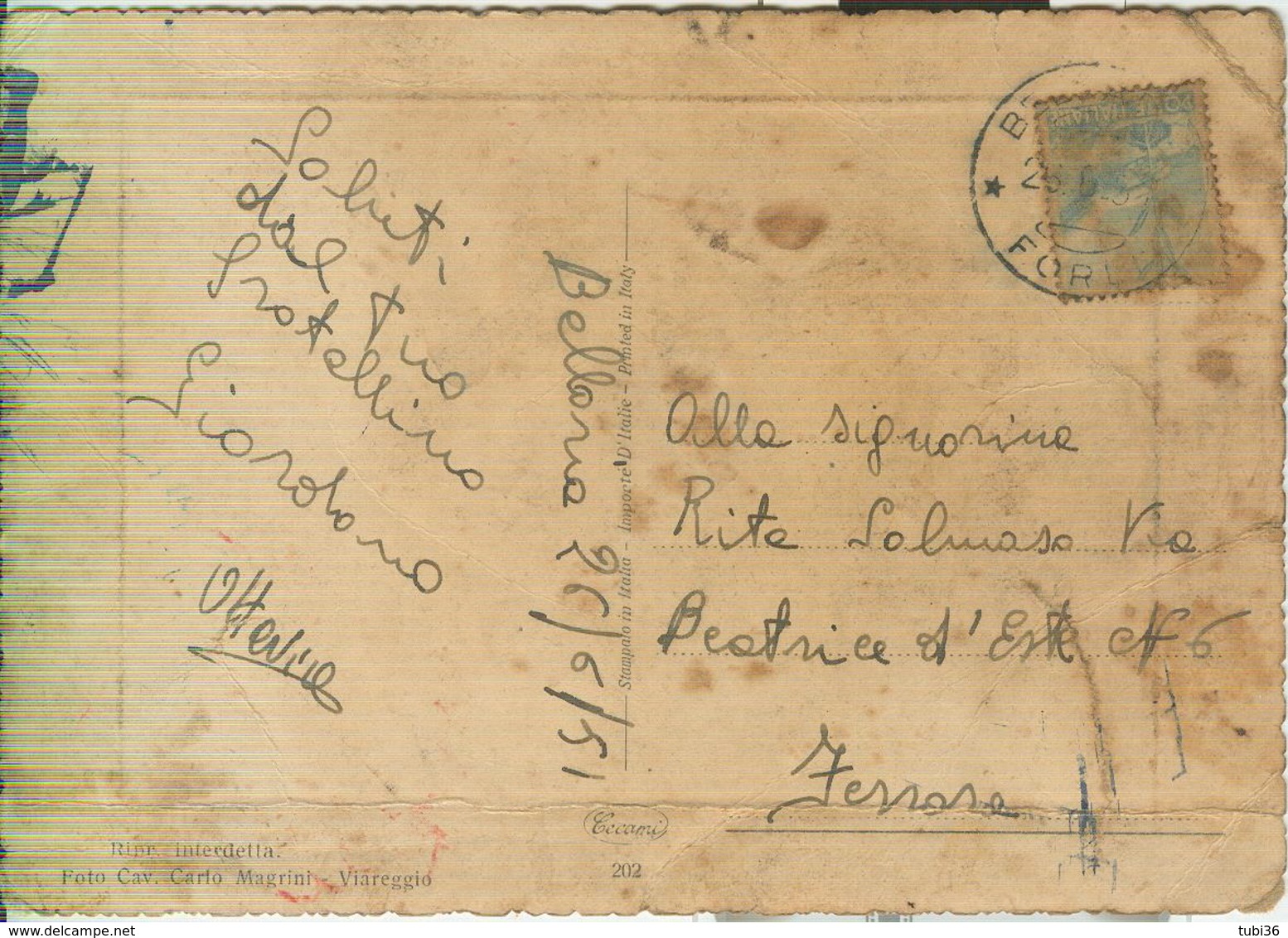 BELLARIA (FORLI) - SALUTI DAL MARE - 1951 - TIMBRO POSTE BELLARIA (FORLI), FERRARA - Souvenir De...