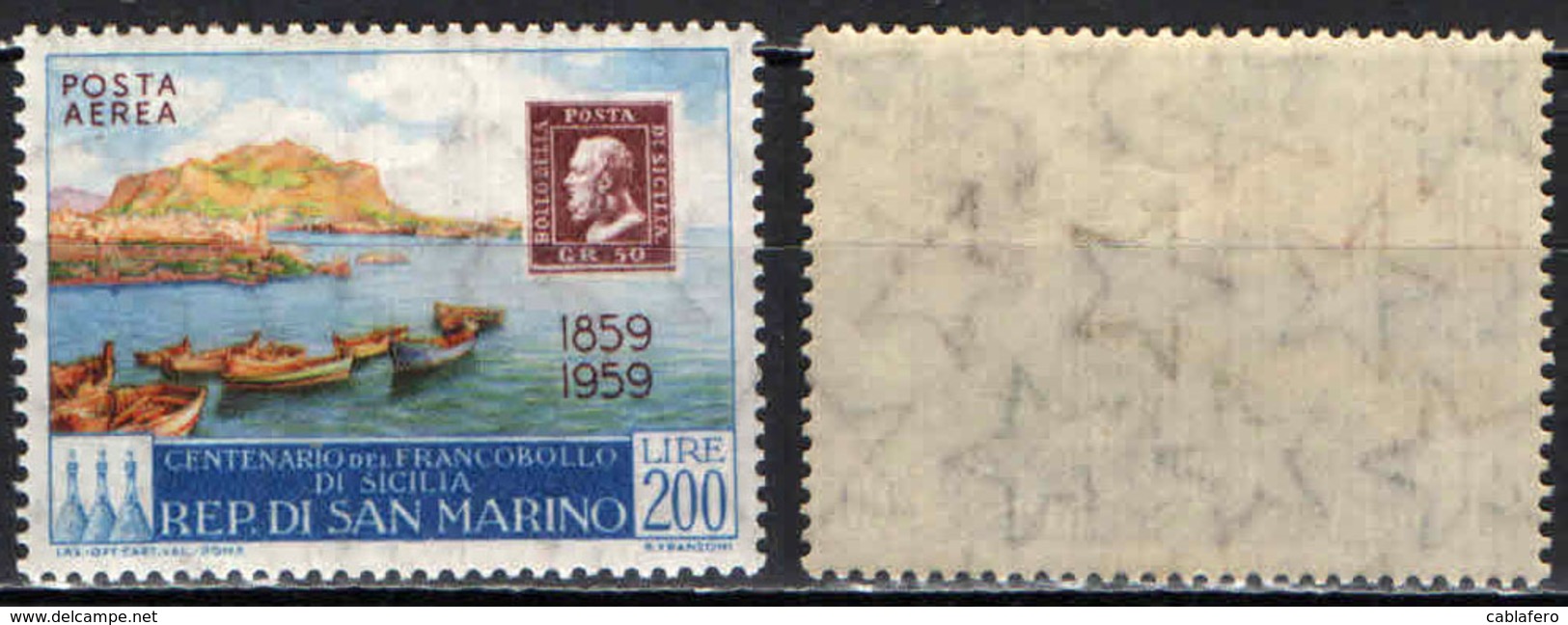 SAN MARINO - 1959 - CENTENARIO DEI PRIMI FRANCOBOLLI DI SICILIA - MNH - Posta Aerea