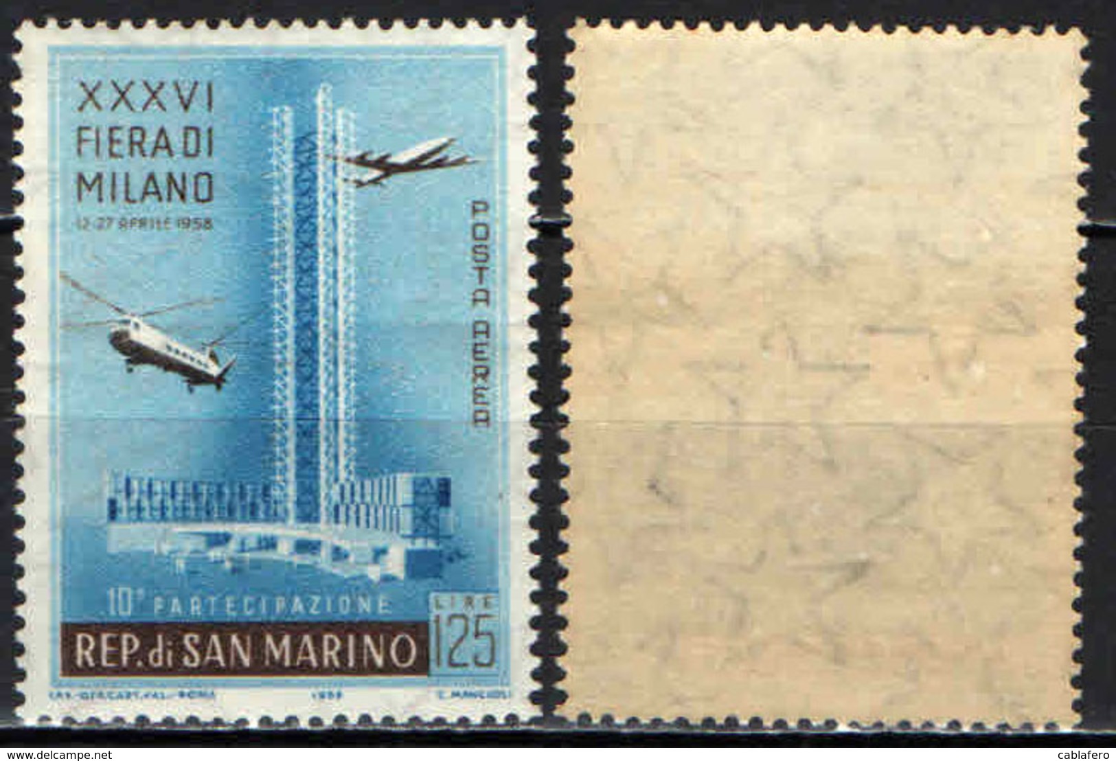 SAN MARINO - 1958 - FIERA DI MILANO - GOMMA INGIALLITA - MNH - Posta Aerea