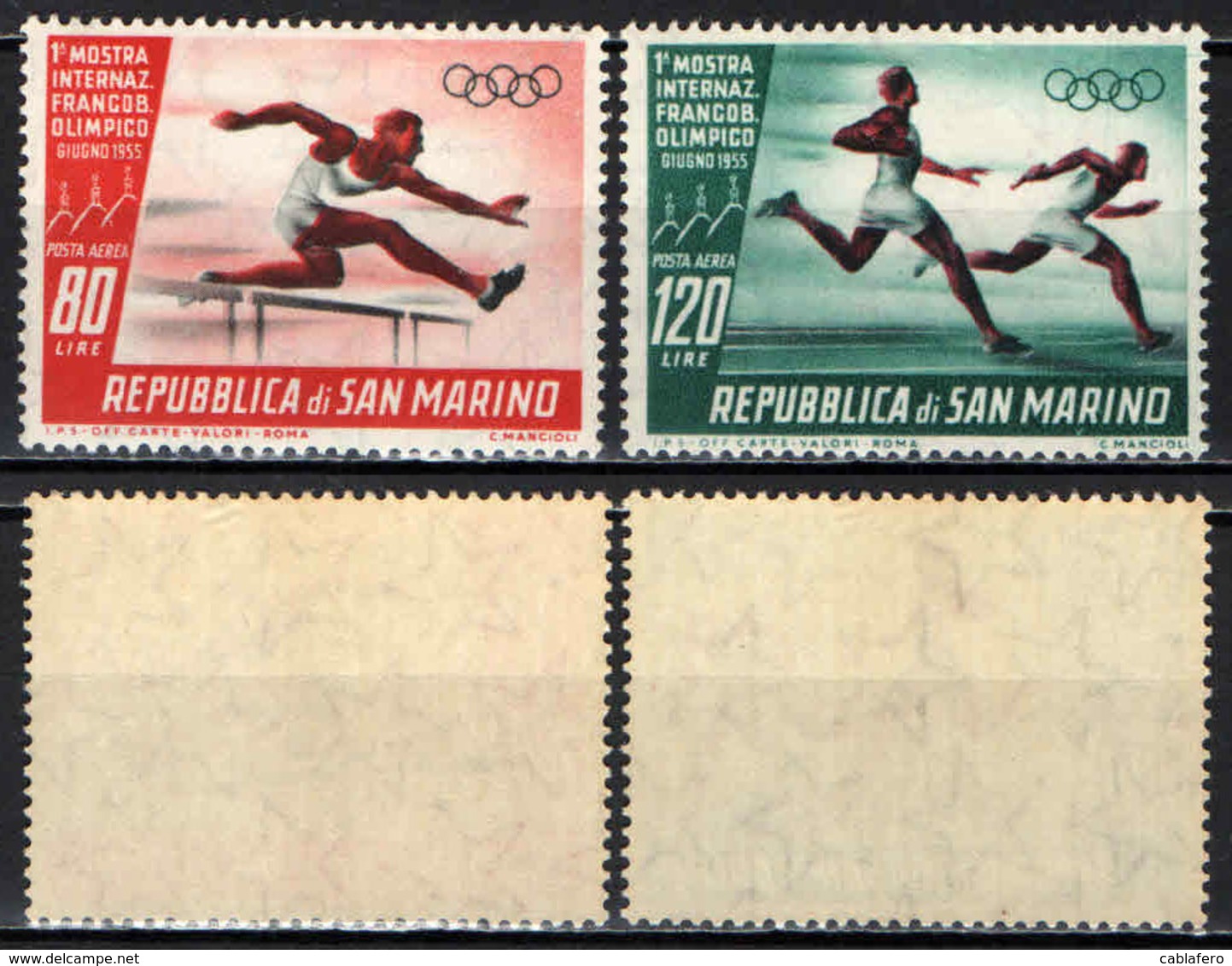 SAN MARINO - 1955 - 1^ MOSTRA INTERNAZIONALE DEL FRANCOBOLLO OLIMPICO - MNH - Posta Aerea