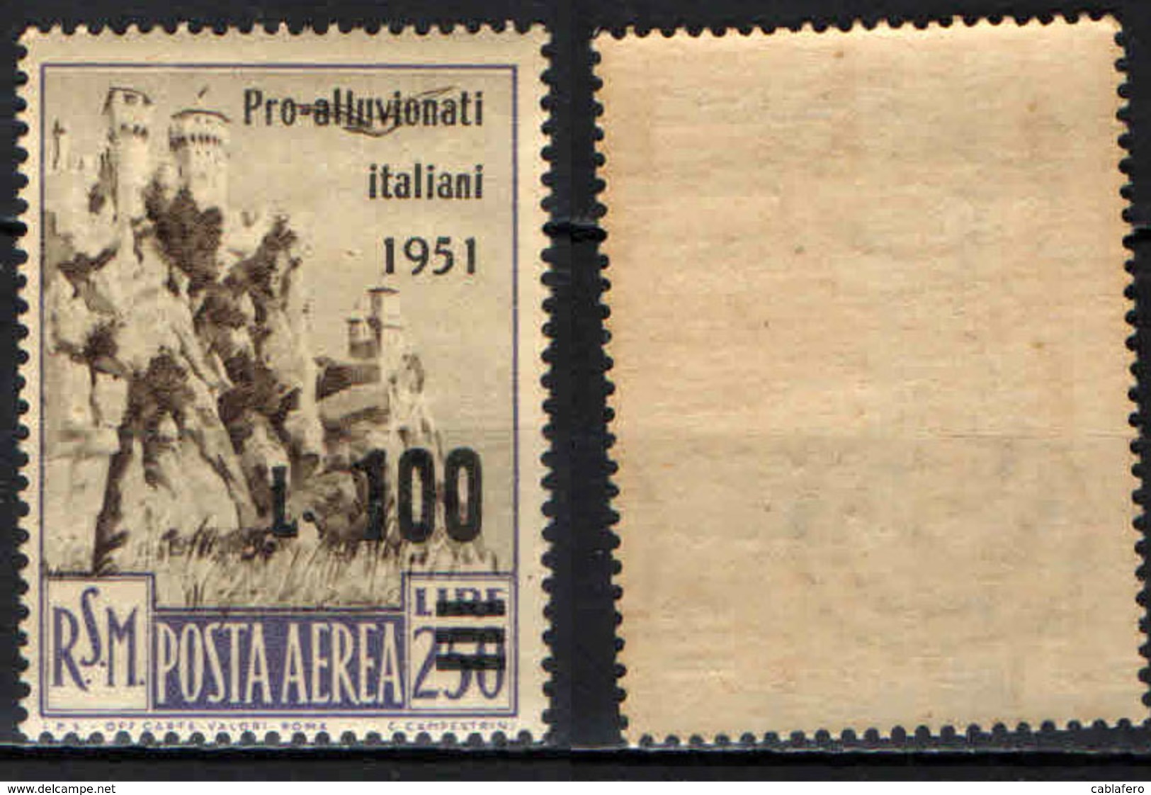 SAN MARINO - 1951 - PRO VITTIME DELL'ALLUVIONE IN ITALIA - MNH - Corréo Aéreo