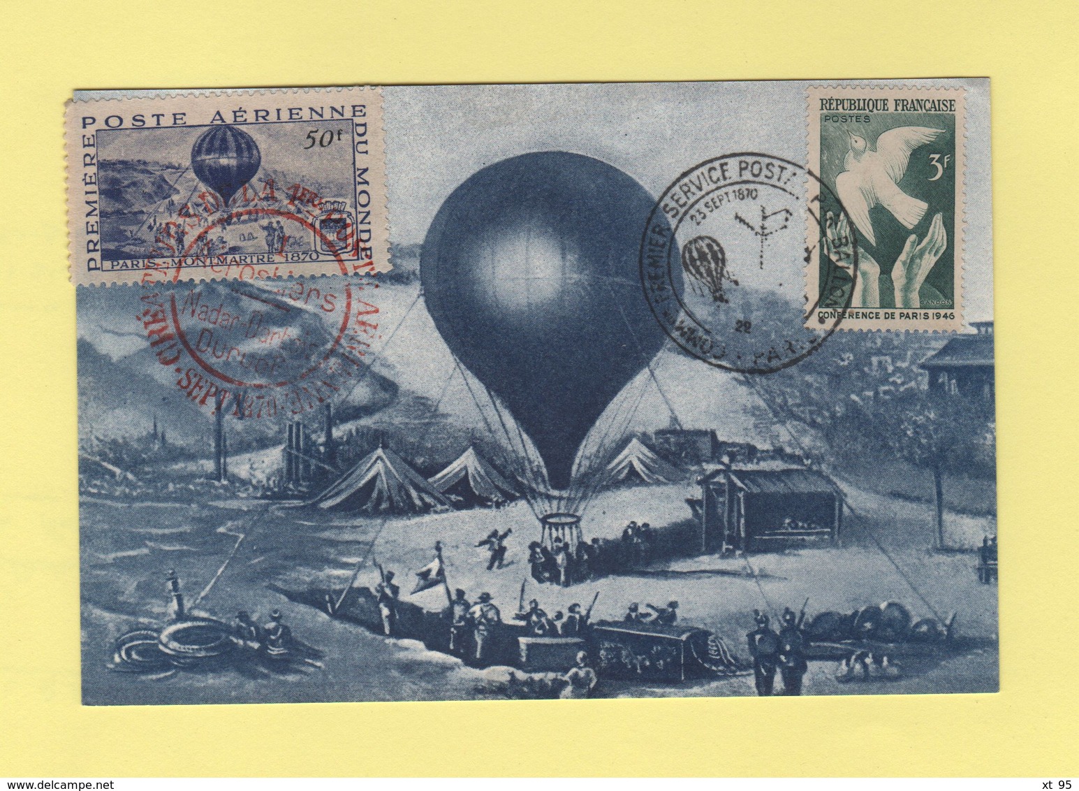 Commemoration Du Premier Service Postal Arien - Vignette - Ballon Monte - Aerostier - 1921-1960: Période Moderne