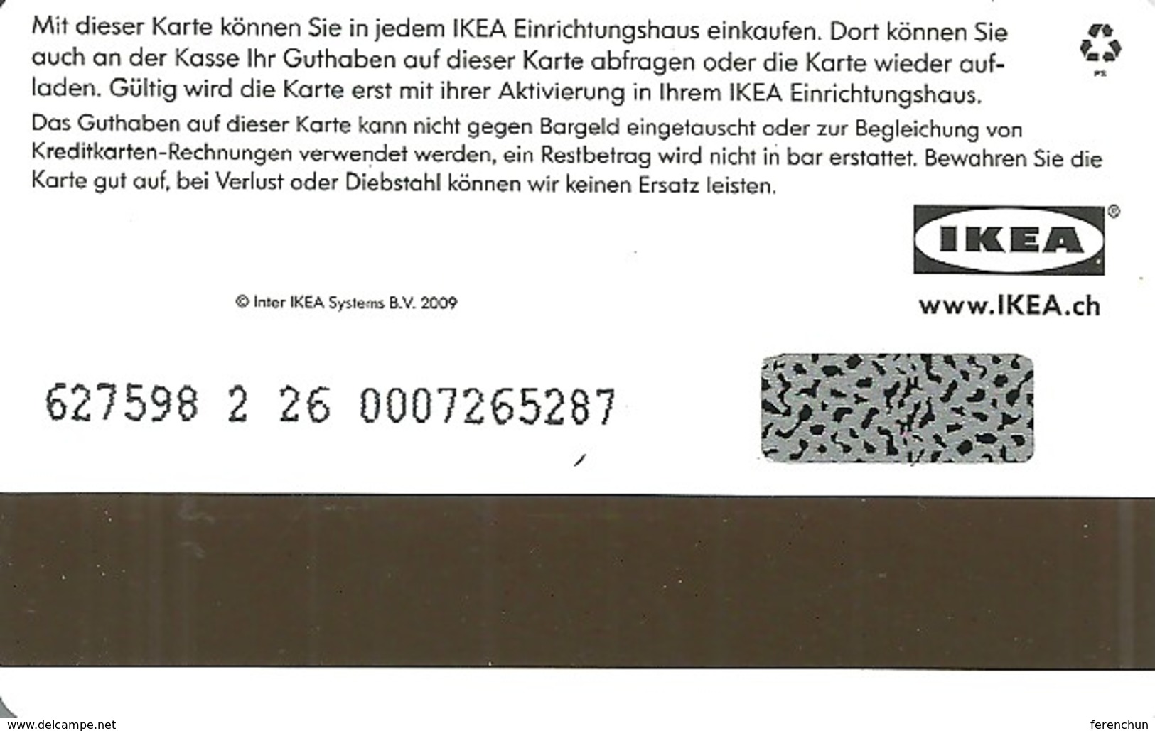 IKEA * FURNITURE STORE * SWEDEN * SWEDISH * VASE * Ikea 2009 12 Ch C * Switzerland - Cartes Cadeaux