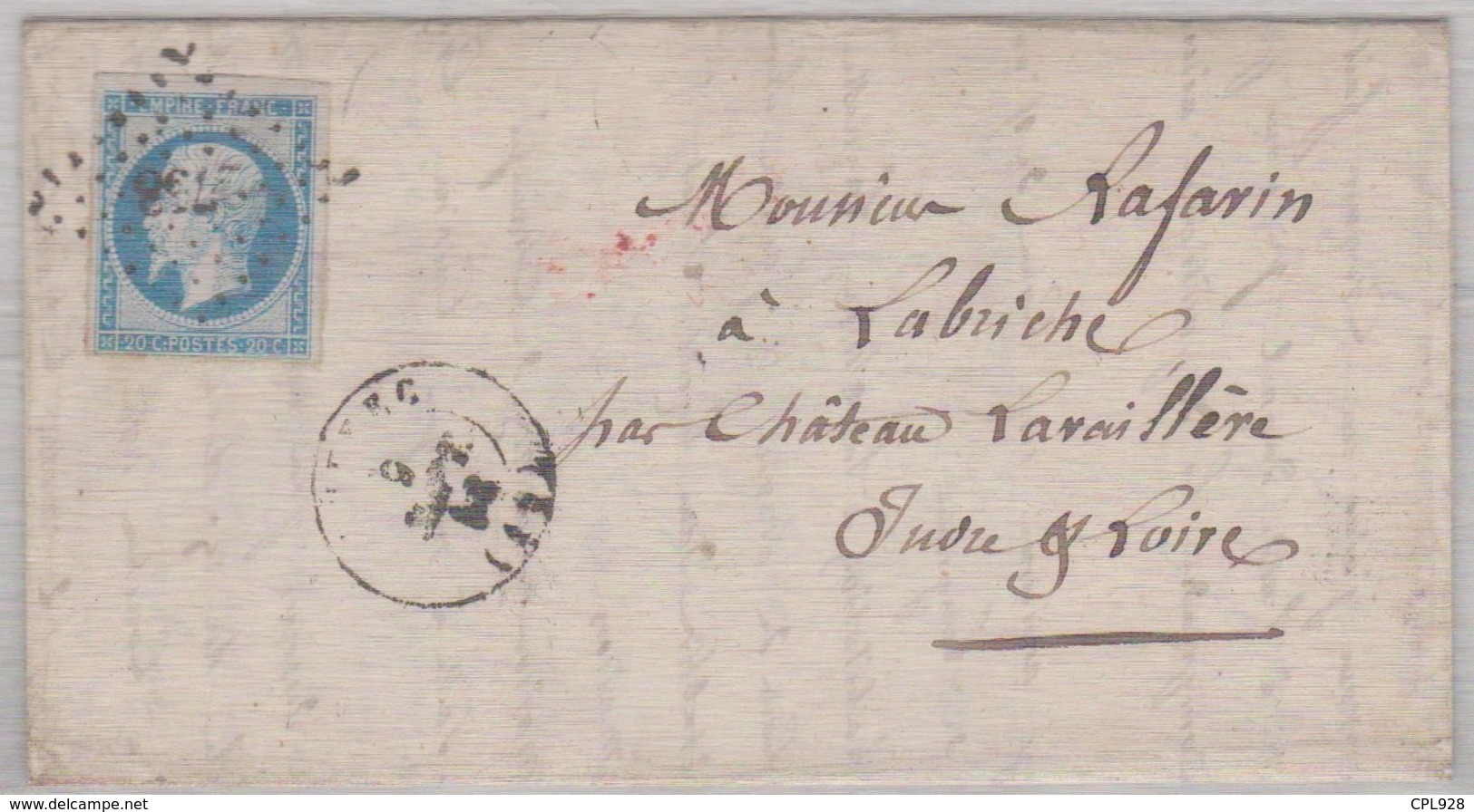 N°14 T I Sur Lettre De Ruffec (15), Losange Pc 2758,  TAD Type 15, 09/09/1858 Pour Château-La-Valliere - 1849-1876: Période Classique