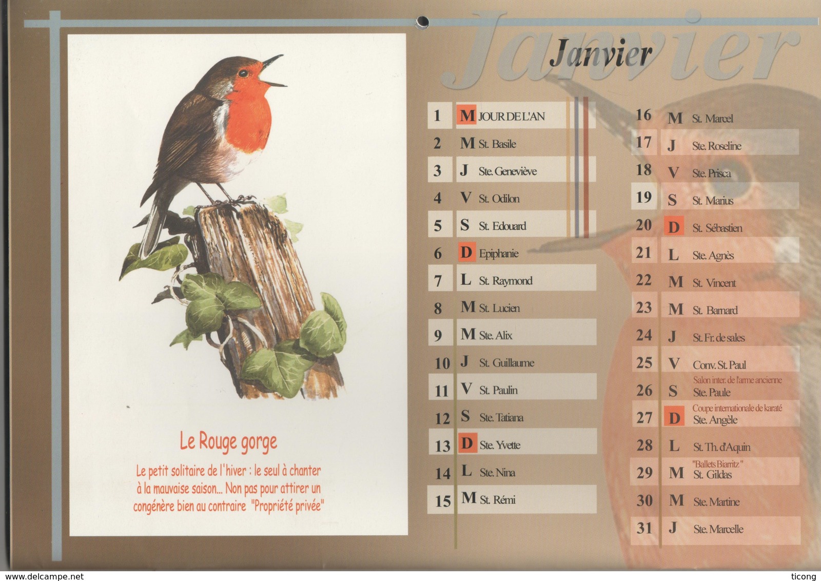 CALENDRIER THEME OISEAUX DES HAUTS DE FRANCE - TEXTE ET ILLUSTRATIONS DE PHILIPPE VANARDOIS ( WASQUEHAL 2002 ) A VOIR - Big : 2001-...