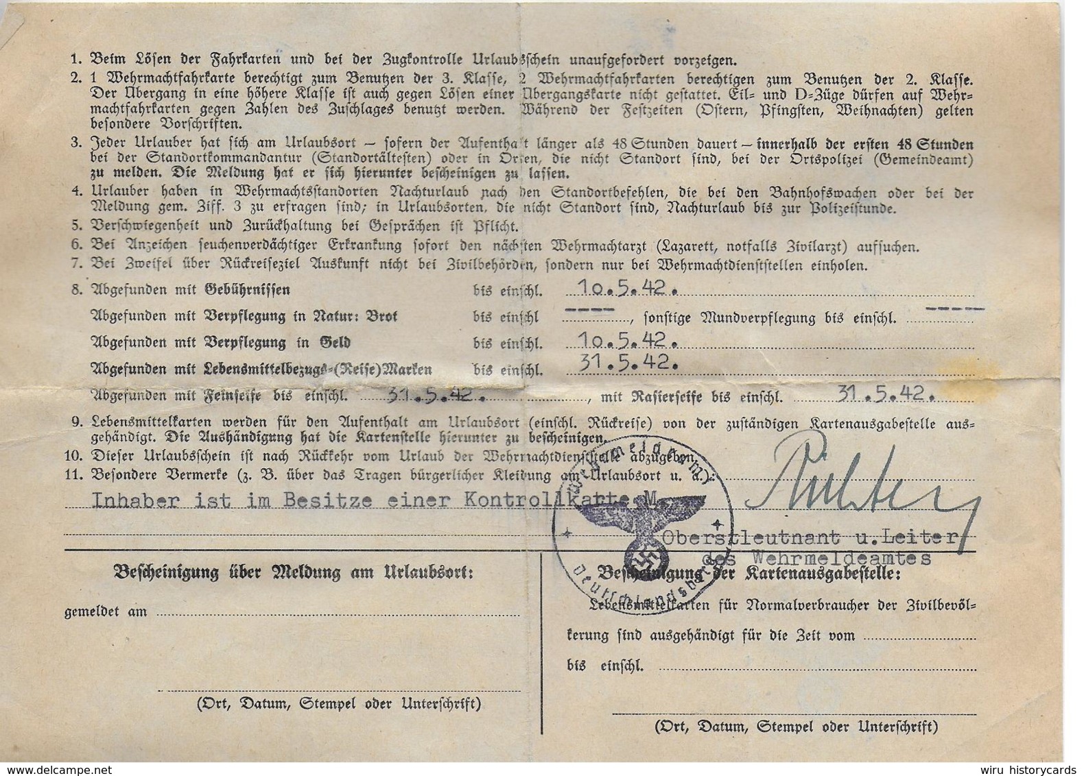AK 0130  Graz-Köflacher Eisenbahn - Wehrmachtfahrkarten Mit Kriegsurlauberschein Juni 1942 - Europa