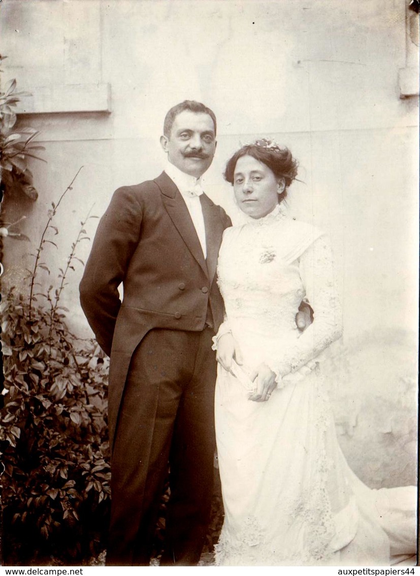 Tirage Photo Albuminé Originale Mariage Et Couple De Mariés - Pierre Morellet Et Sa Jeune Femme Vers 1900 - Anciennes (Av. 1900)