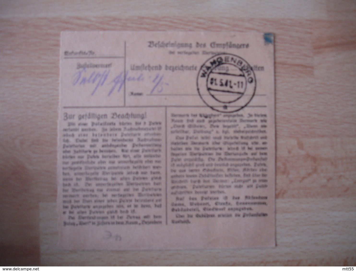 Occupation Alsace  Bad Niederbronn    Recu Colis Postal  Timbre Surcharge Elsass - Guerre De 1939-45