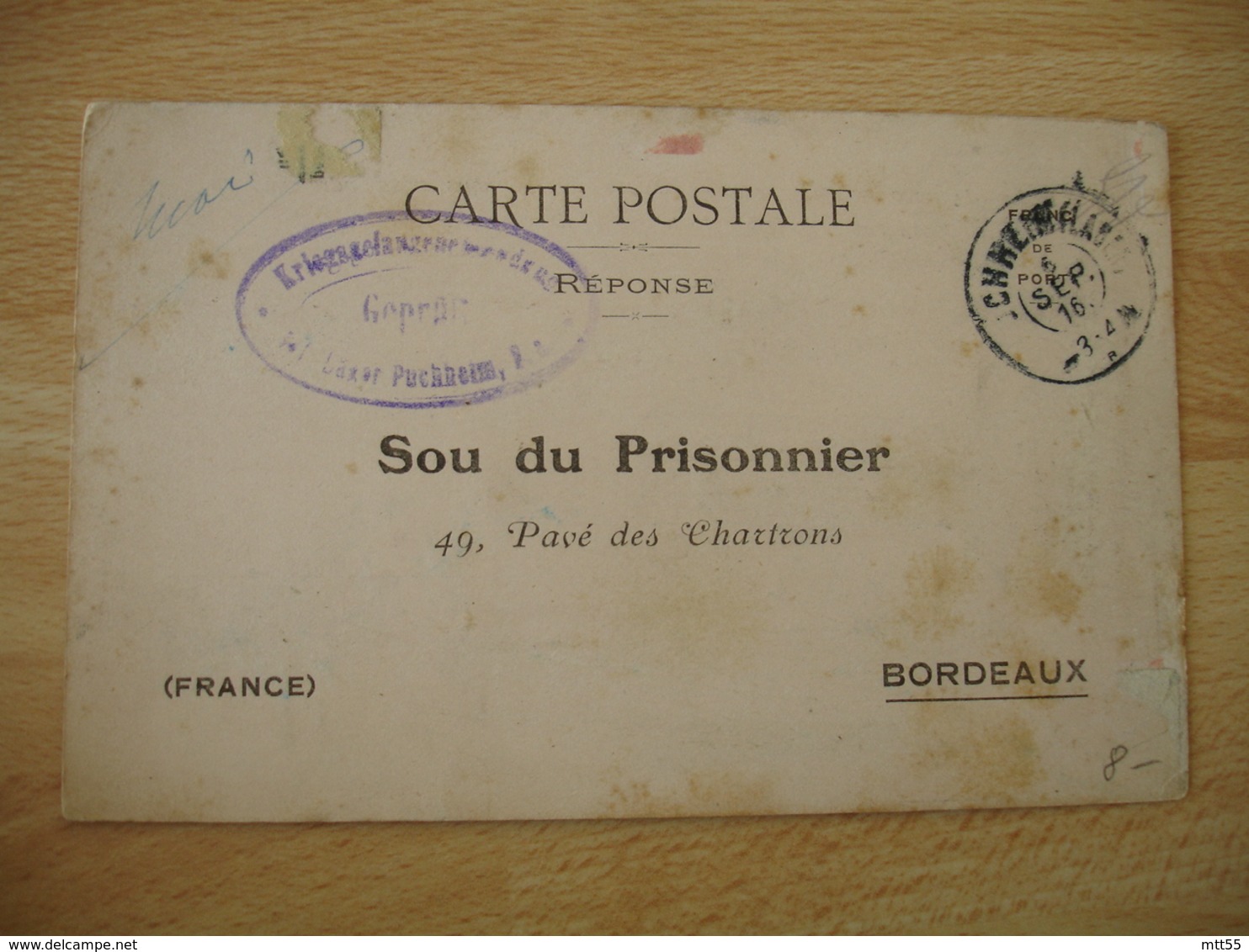 Sou Du Prisonnier  Camp Prisonnier Prisonnier Puchheim Cachet Censure Allemande - Guerre De 1914-18