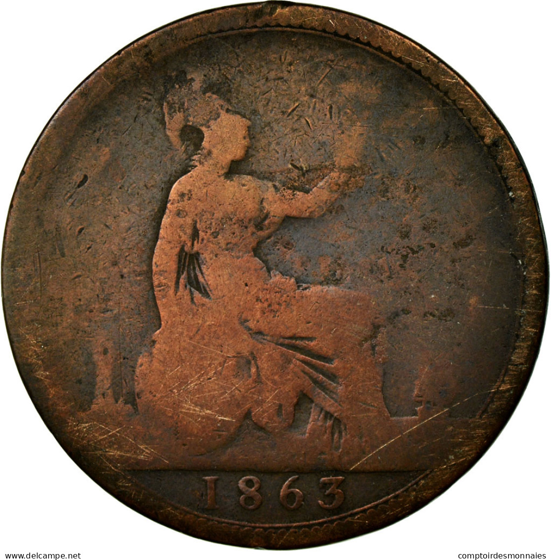 Monnaie, Grande-Bretagne, Victoria, Penny, 1863, B, Bronze, KM:749.2 - D. 1 Penny