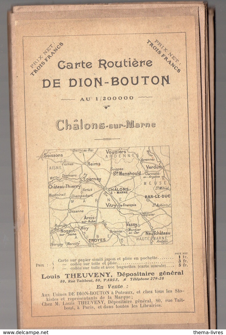 Châlons Sur Marne (51 Marne): Carte Routière Entoilée  DE DION BOUTON  1/200.000e (PPP10116) - Roadmaps