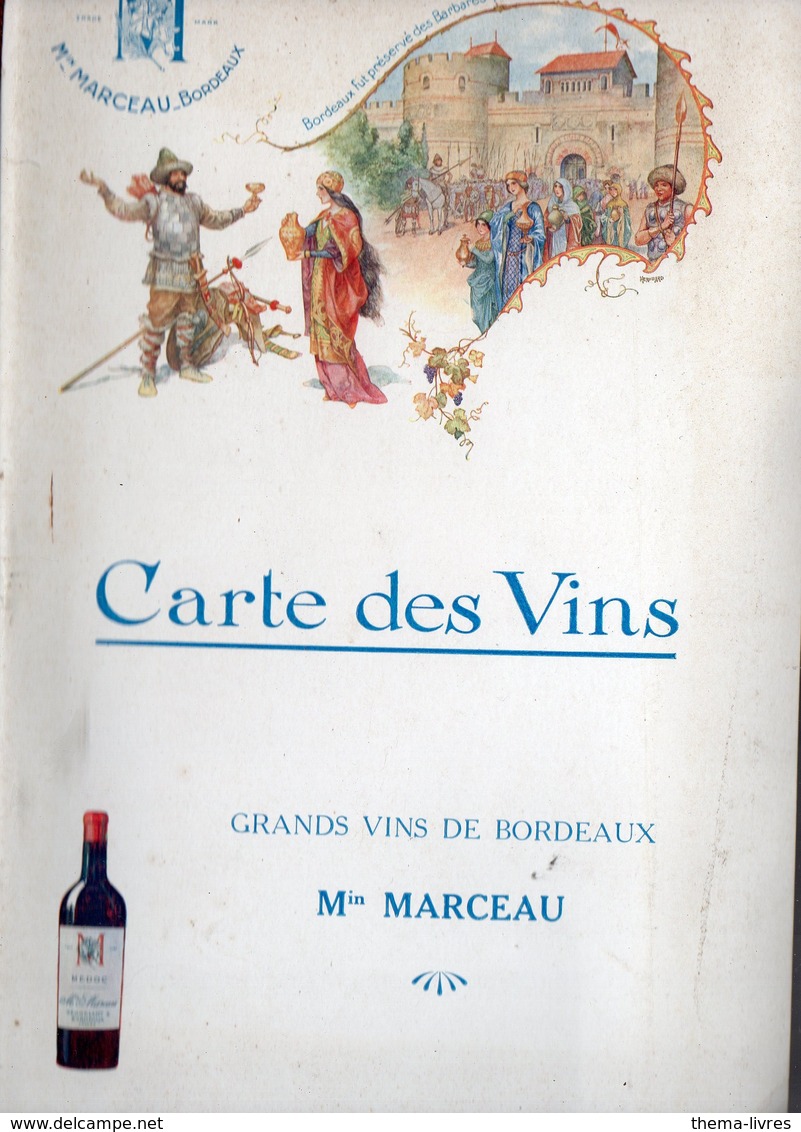 Bordeaux (33 Gironde) Carte Des Vins Offert Par Les Vins Mn MARCEAU (PPP10119) - Publicités