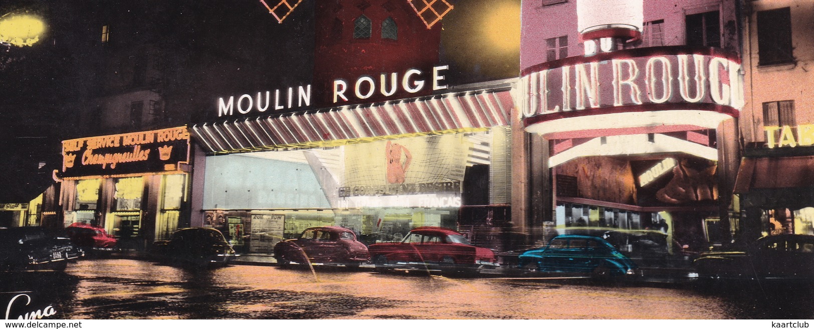 Paris La Nuit : RENAULT 4CV, SIMCA ARIANE, AUSTIN A35, OLDSMOBILE 1950's - Le Moulin Rouge - Toerisme