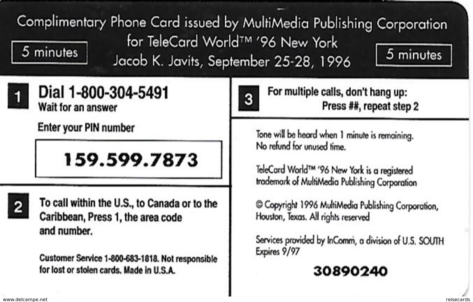 USA: MultiMedia Publishing - TeleCard World '96 Exposition New York. - Sonstige & Ohne Zuordnung
