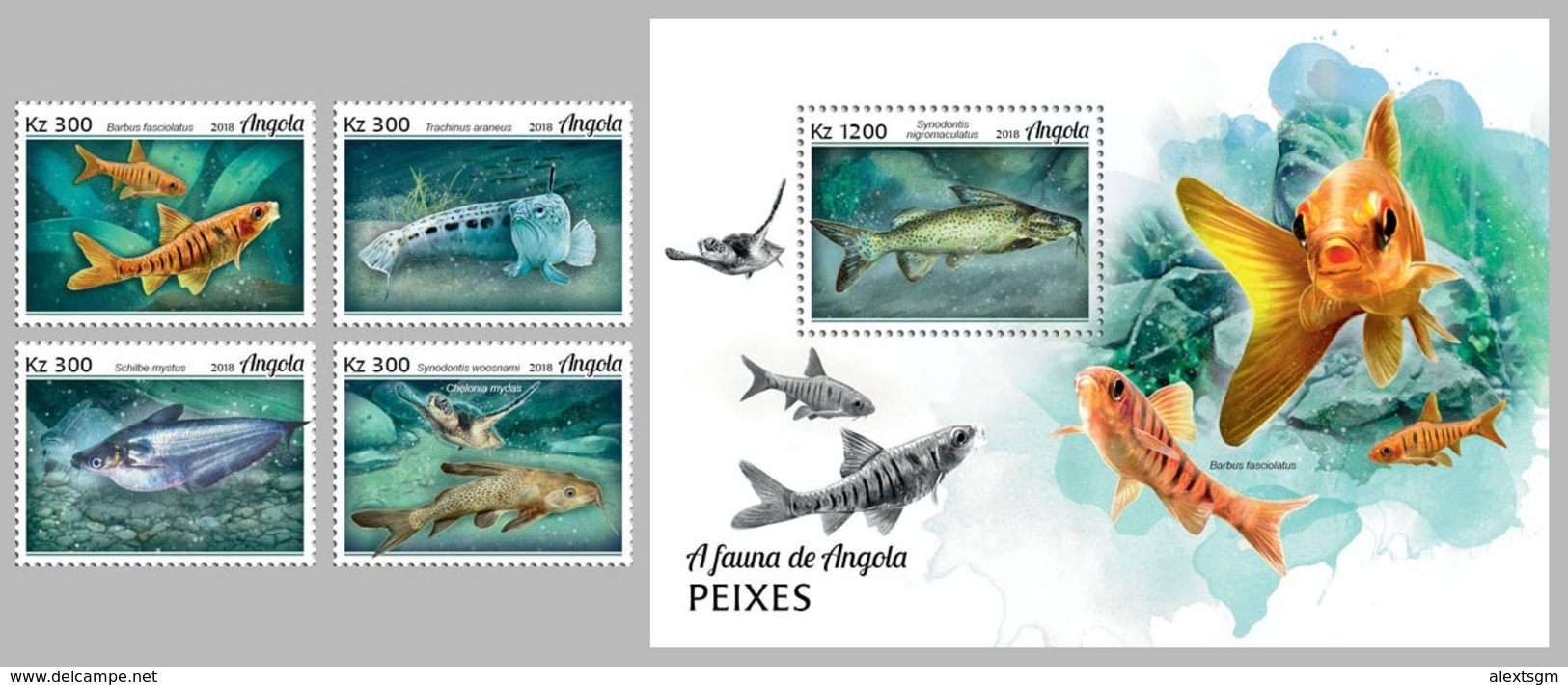 ANGOLA 2018 - Fishes, 4v + S/S. Official Issue - Vissen