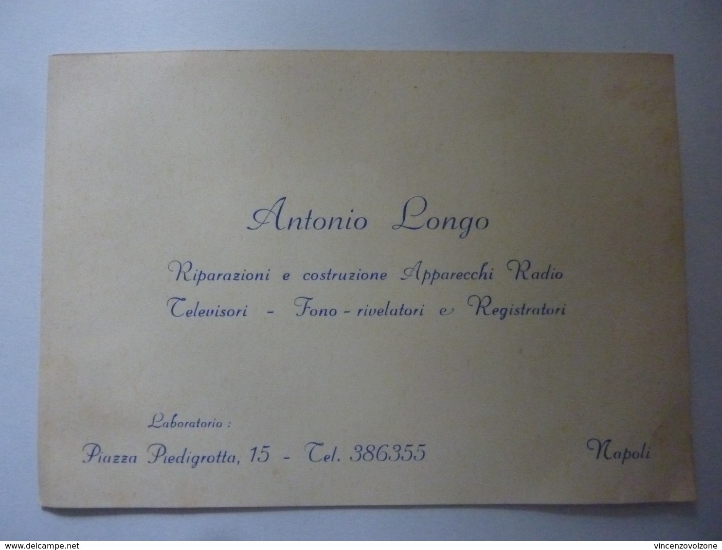 Cartoncino Pubblicitario "ANTONIO LONGO Riparazione E Costruzione Apparecchi Radio - Napoli" Anni '50 - Pubblicitari