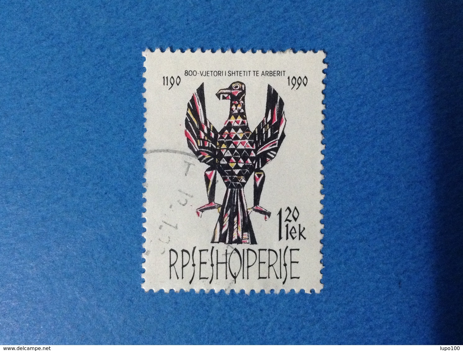 1991 ALBANIA SHQIPERISE ANNIVERSARIO STEMMA AQUILA 120 Lek FRANCOBOLLO USATO STAMP USED - Albania