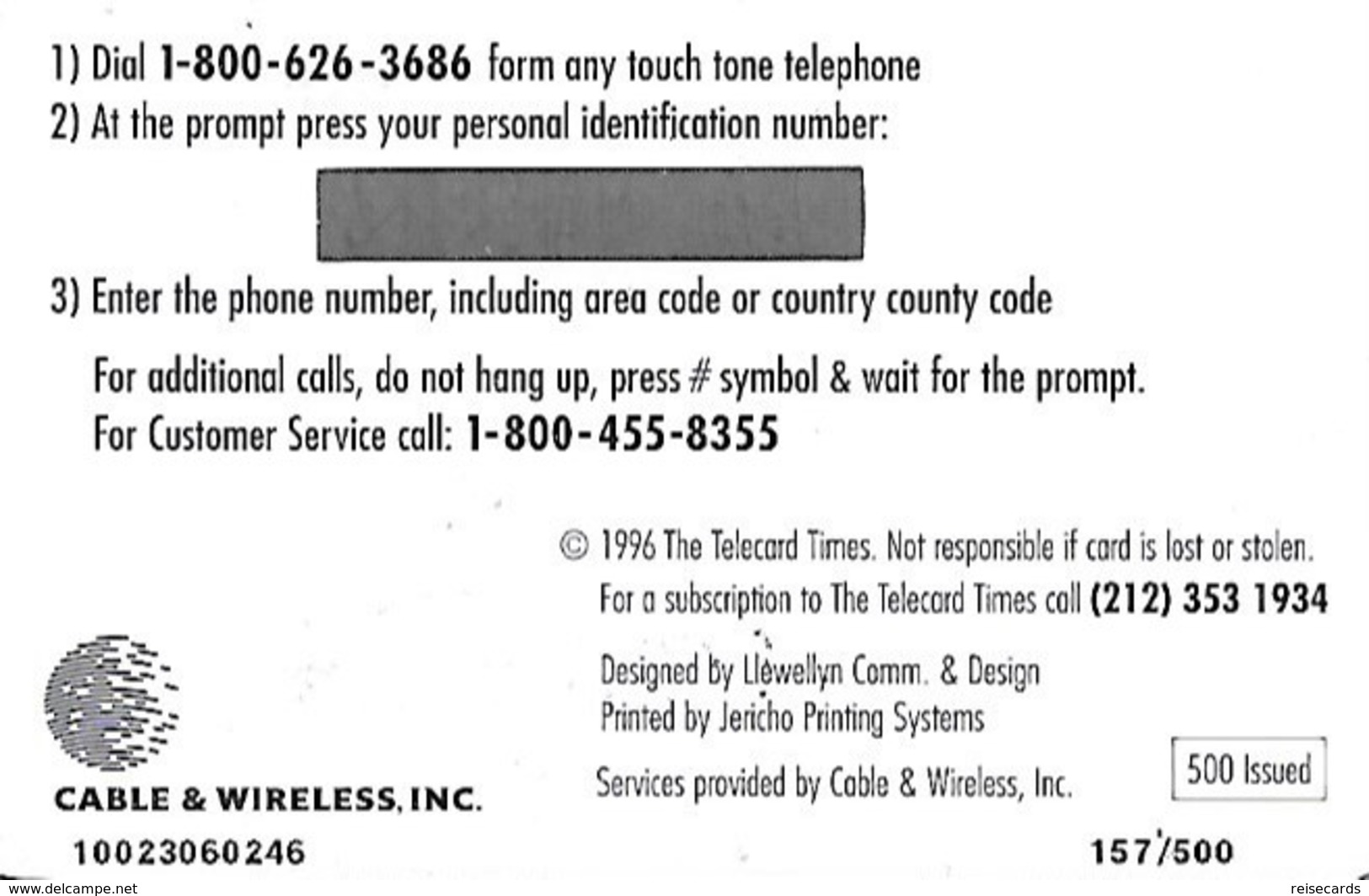 USA: Cable & Wireless - TeleCard World '96 Exposition New York. - Sonstige & Ohne Zuordnung