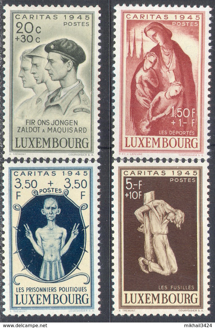 3168 ✅ War WWII WW2 Resistance Caritas 1945 Luxembourg 4v Set MNH - WW2