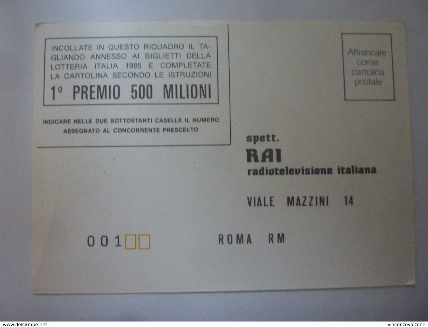 Cartolina Postale "LOTTERIA ITALIA 1985" - 1981-90: Storia Postale