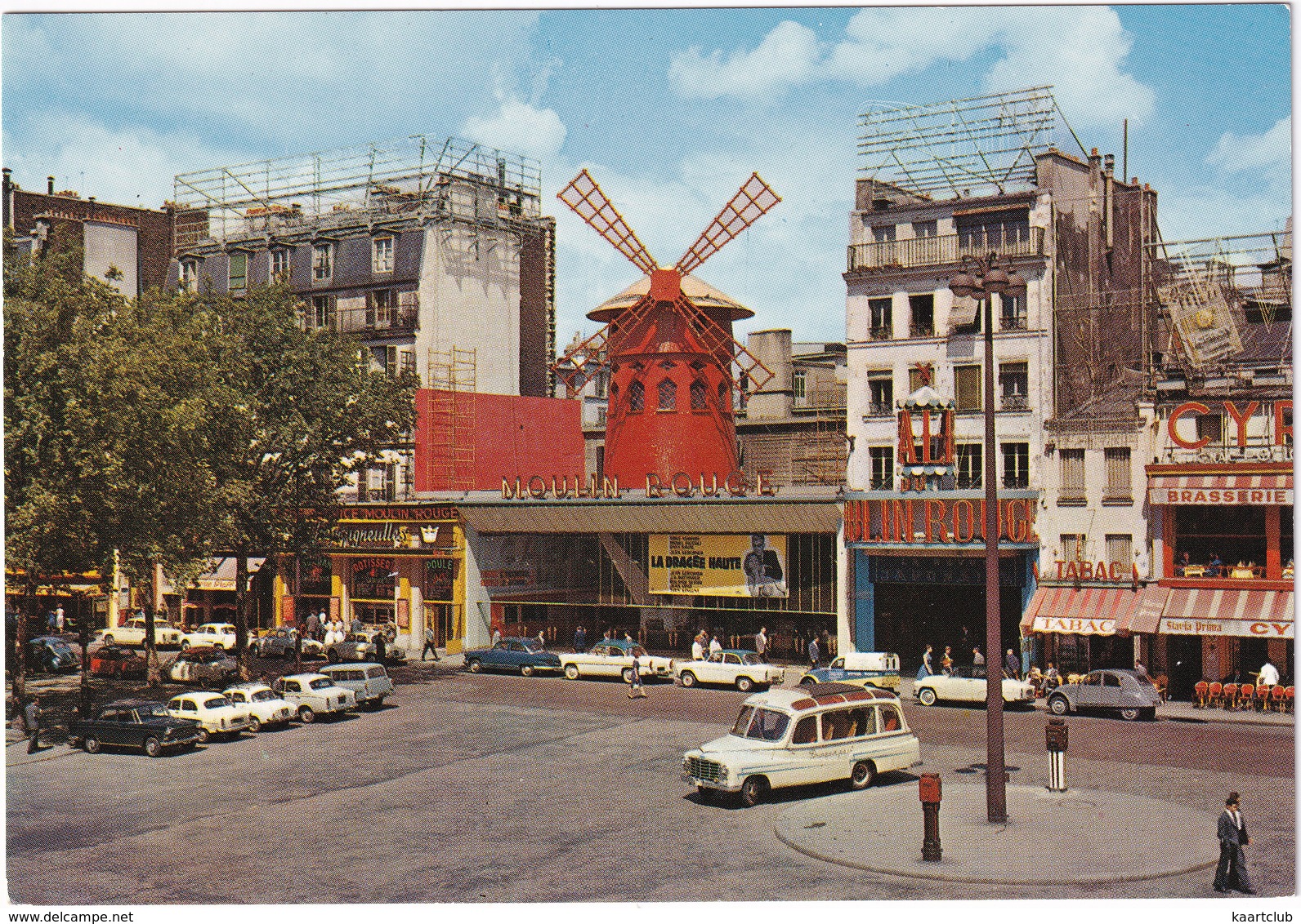 Paris: AUTOBUS/COACH, CITROËN 2CV, AZU, FIAT 1800, SIMCA ARONDE, ARIANE, PANHARD PL17, PEUGEOT 403 - Le Moulin Rouge - Toerisme