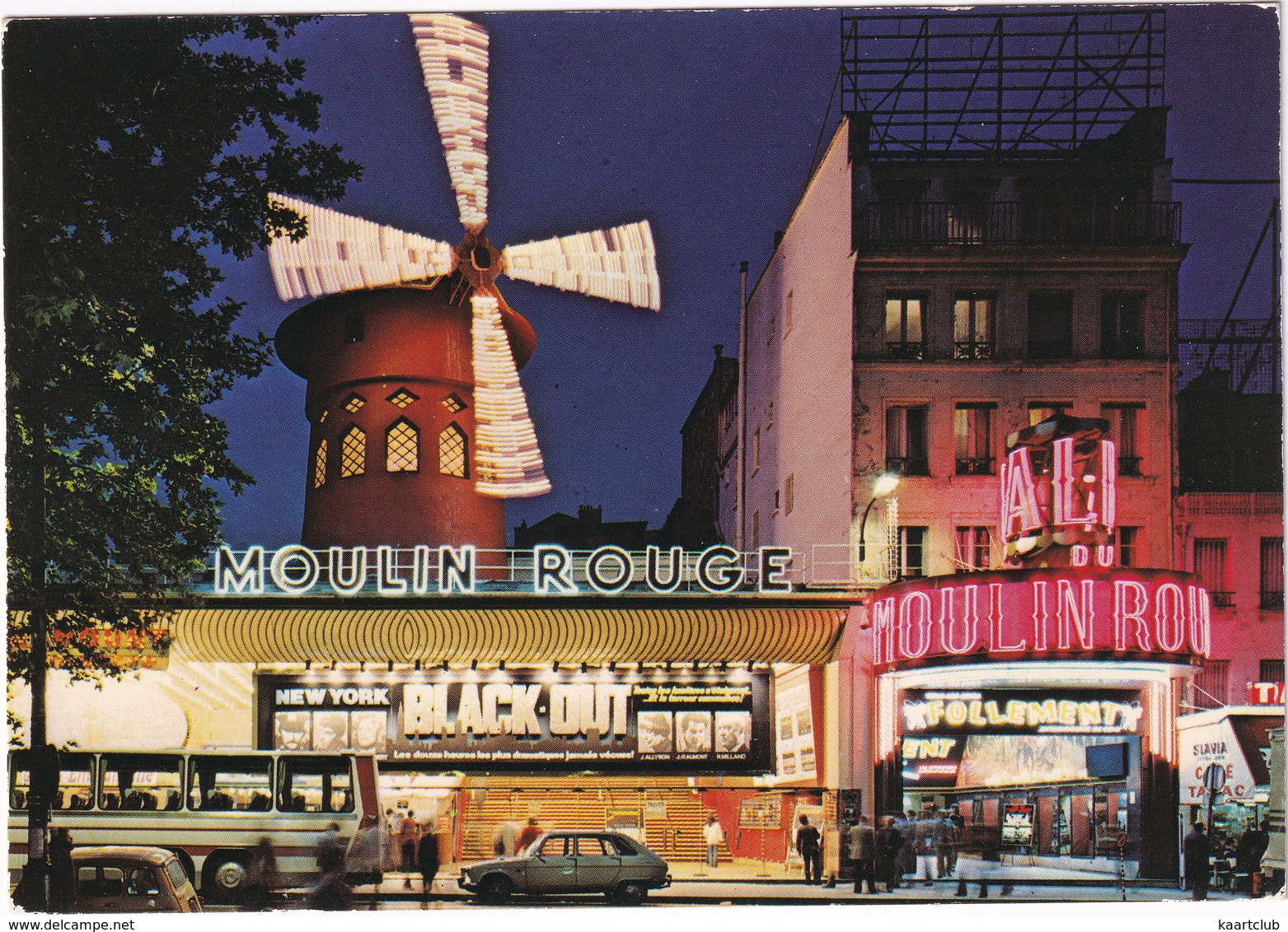 Paris La Nuit: RENAULT 4, 16, AUTOBUS/COACH - 'New York Black-Out' MOVIE NEON  - Le Moulin Rouge - Toerisme