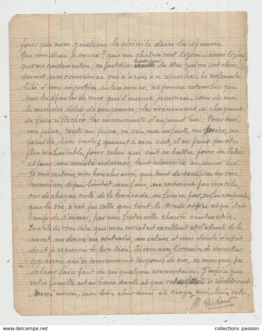 Lettre , Condamné à Mort, Prison De FRESNES ,1948,cachet : PRISONS DE FRESNES ,CENSURE ,4 Scans, Frais Fr 1.65 E - Non Classés