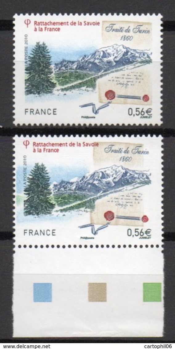 - FRANCE Variété N° 4358a - 0,56 € Traité De Turin 2010 - DÉCALAGE DES COULEURS - Signé CALVES - Cote 70 EUR - - Neufs