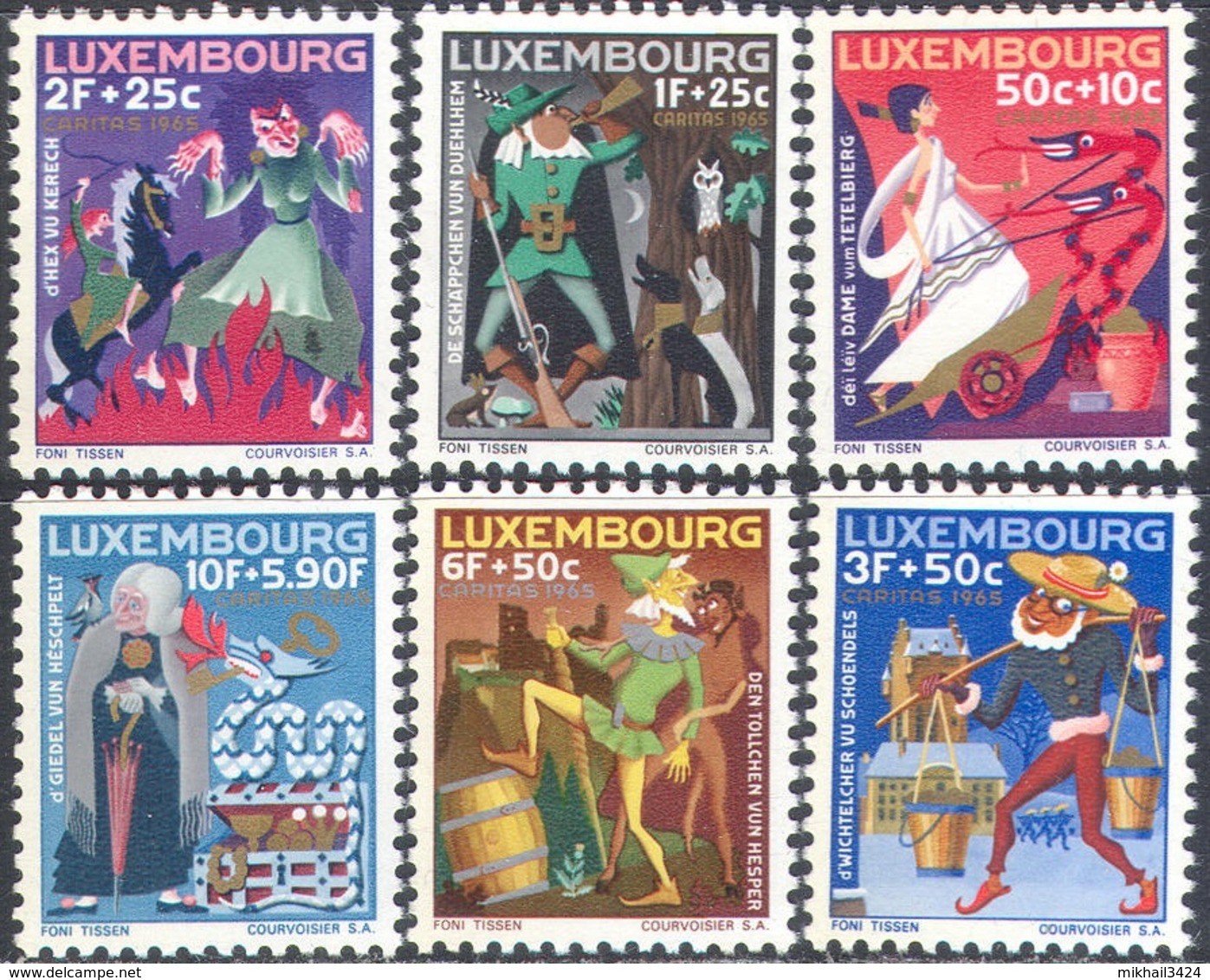 3237 ✅ Legendes Fairy Tales Caritas 1965 Luxembourg 6v Set MNH ** - Fiabe, Racconti Popolari & Leggende