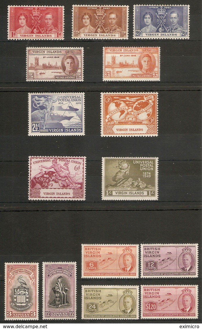 VIRGIN ISLANDS 1937 - 1951 COMMEMORATIVE SETS LIGHTLY MOUNTED MINT Cat £11.70 - British Virgin Islands