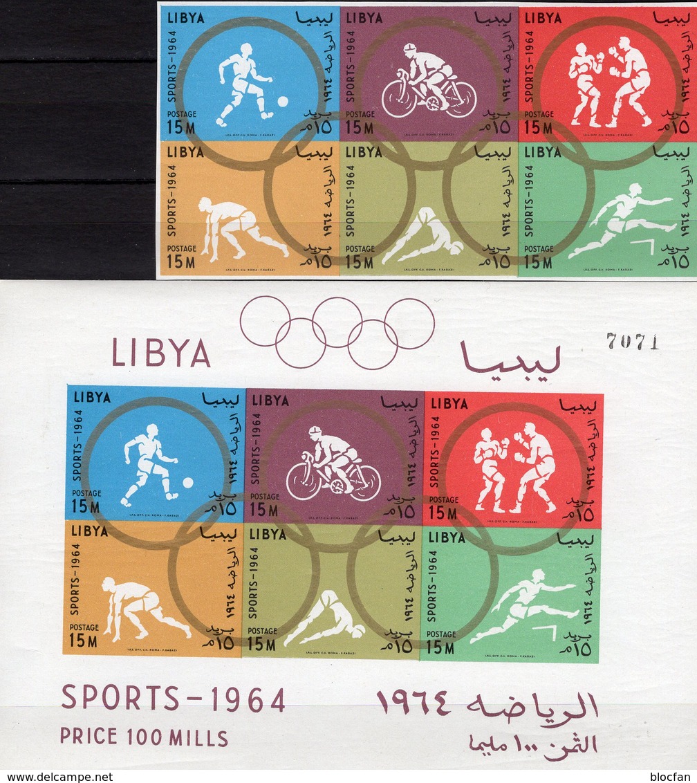 Olympiade Tokio 1964 LIBYA 166/1ZD+Block 8B ** 26€ Fußball Hürden Radsport Kunstsprung Ss Box Bloc Sheet Bf Olympic - Libya