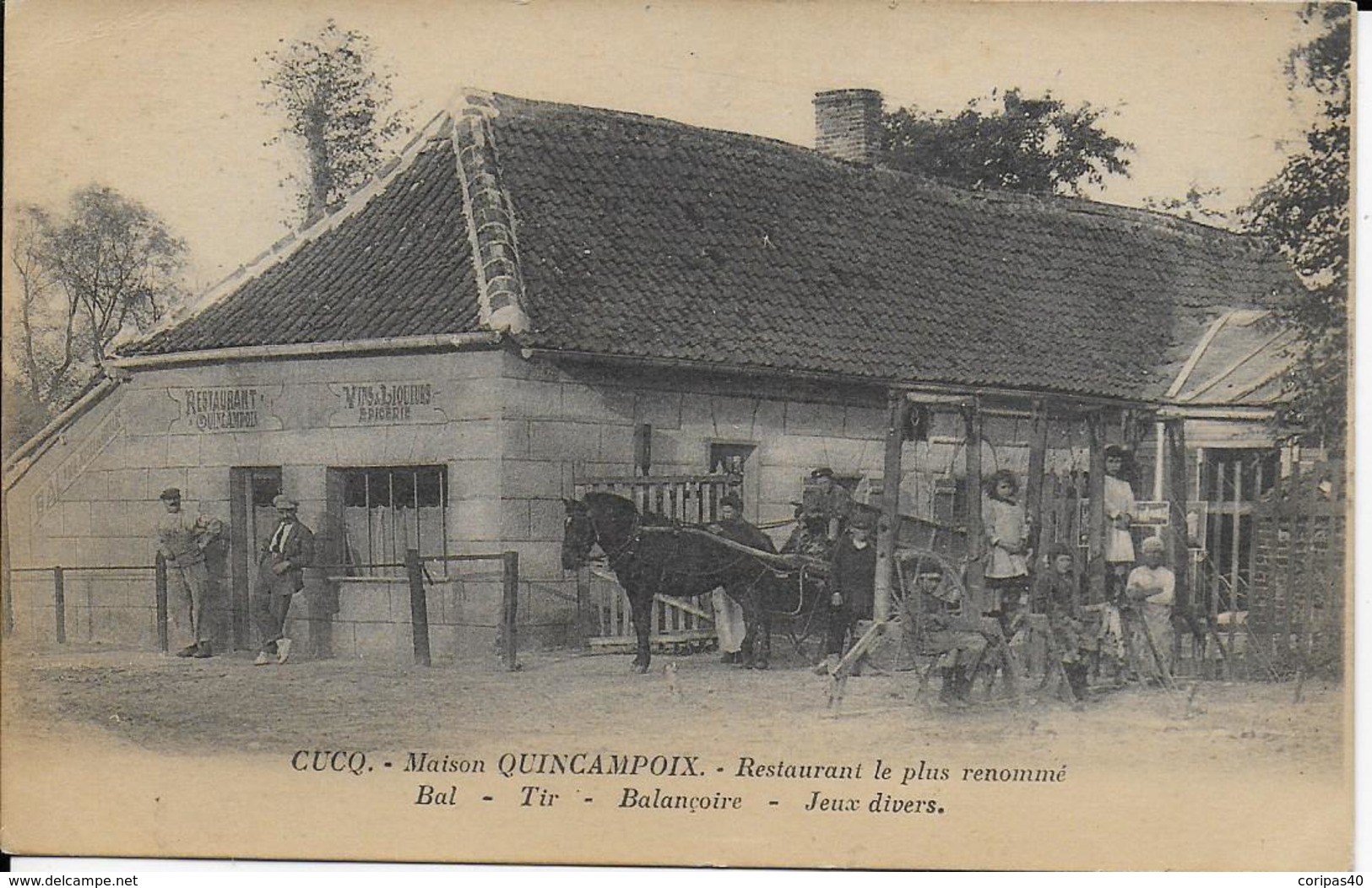 Cpa CUCQ-62-Pas-de-Calais-Maison QUINCAMPOIX-Restaurant Le Plus Renommétrés Animé Personnages écrite - Autres & Non Classés