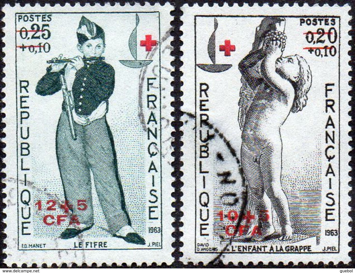 Réunion Obl. N° 357 Et 358 - Croix Rouge 1963 - L'enfant à La Grappe + Le Fifre - Oblitérés