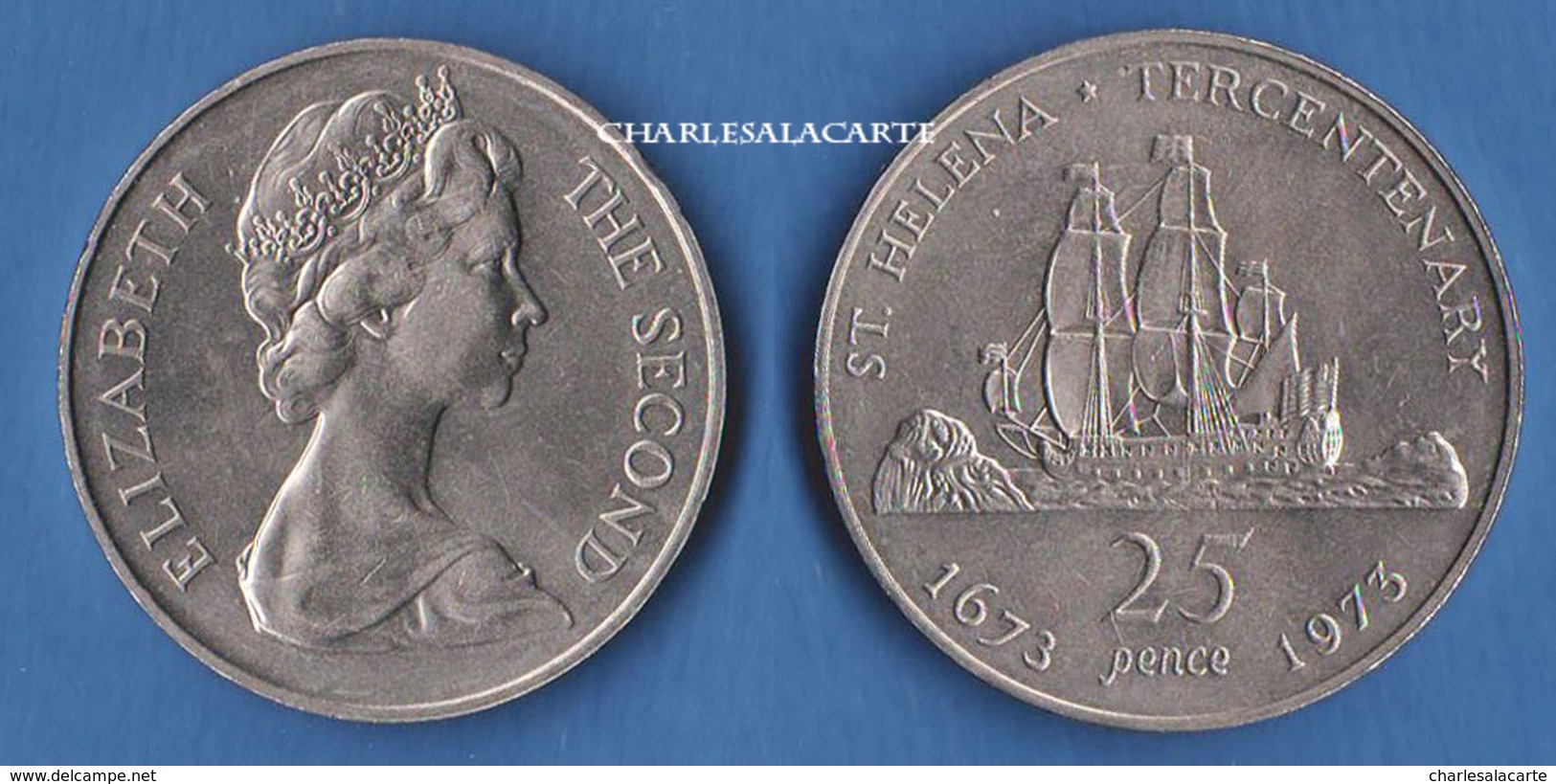 1973  SAINT HELENA  25p.  300TH. ANNIVERSARY OF COLONY EAST INDIA CO. SAILING SHIP VERY FINE-SUPERB - St. Helena