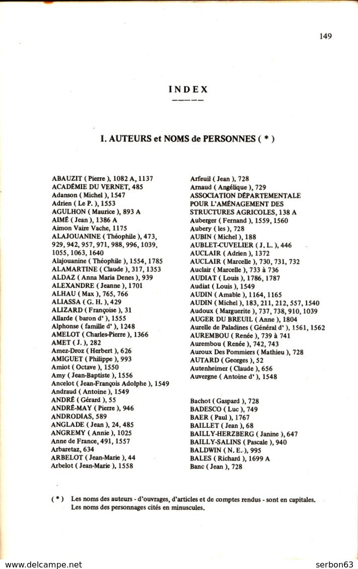 ESSAI DE BIBLIOGRAPHIE LITTÉRATURE  ÉCRIVAINS BOURBONNAIS 1970-1974 DÉPARTEMENT 03  PAR MAURICE SARAZIN - Serbon63 - Other & Unclassified