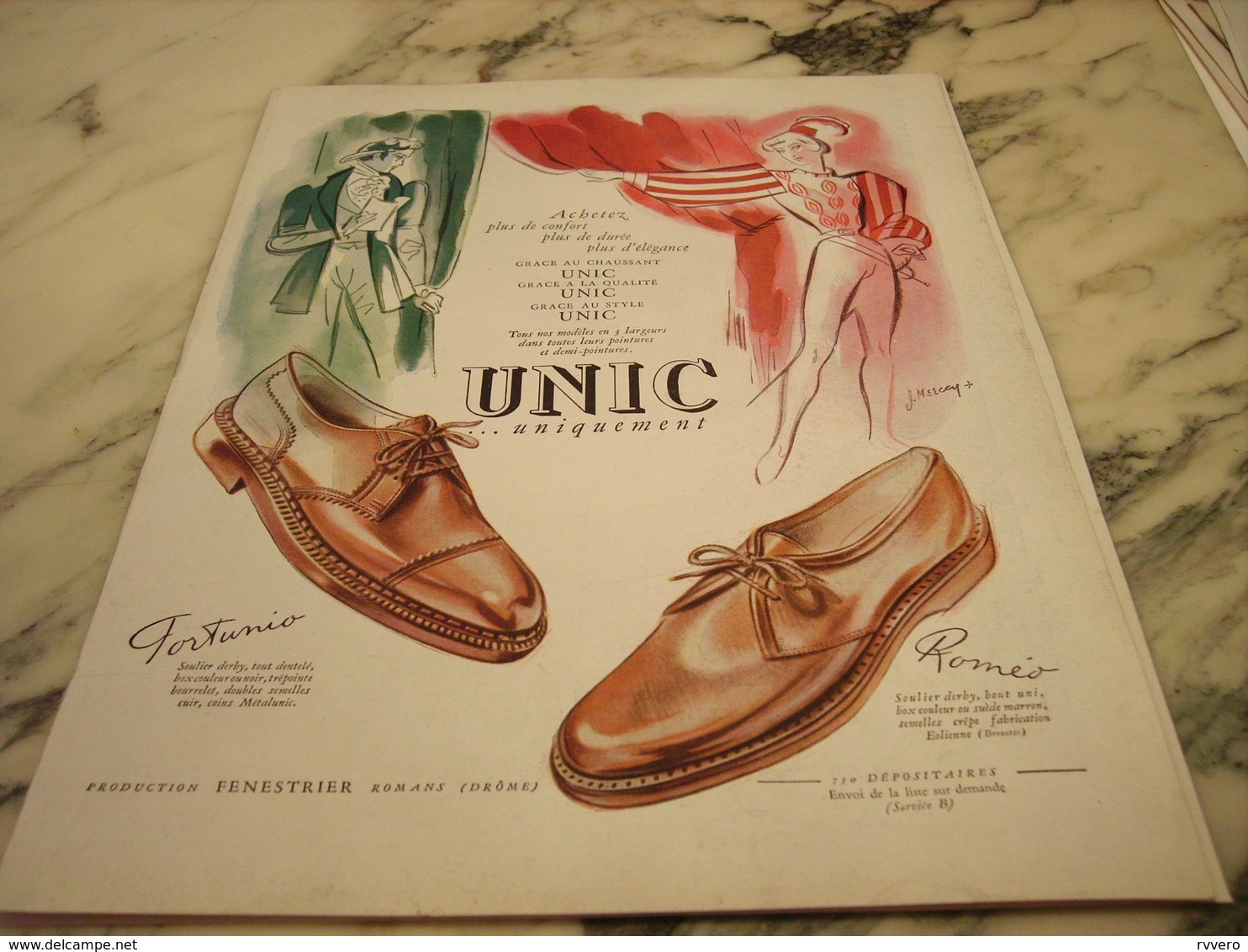 ANCIENNE PUBLICITE ROMEO ET FORTUNIO CHAUSSURE  UNIC 1951 - Autres & Non Classés