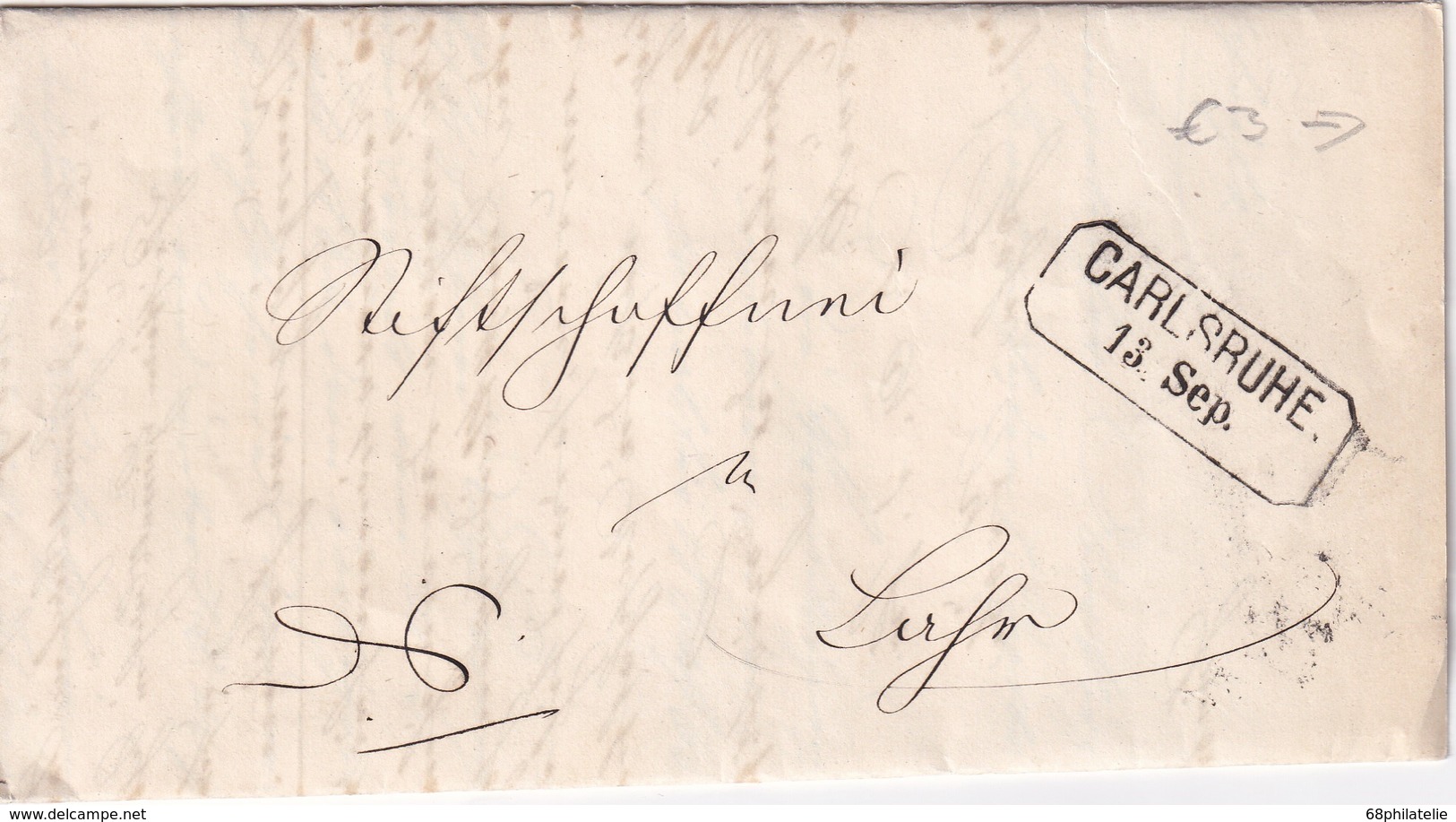 BADE 1865 LETTRE DE CARLSRUHE AVEC GR.BAD.BAHNPOST POUR LAHR - Covers & Documents