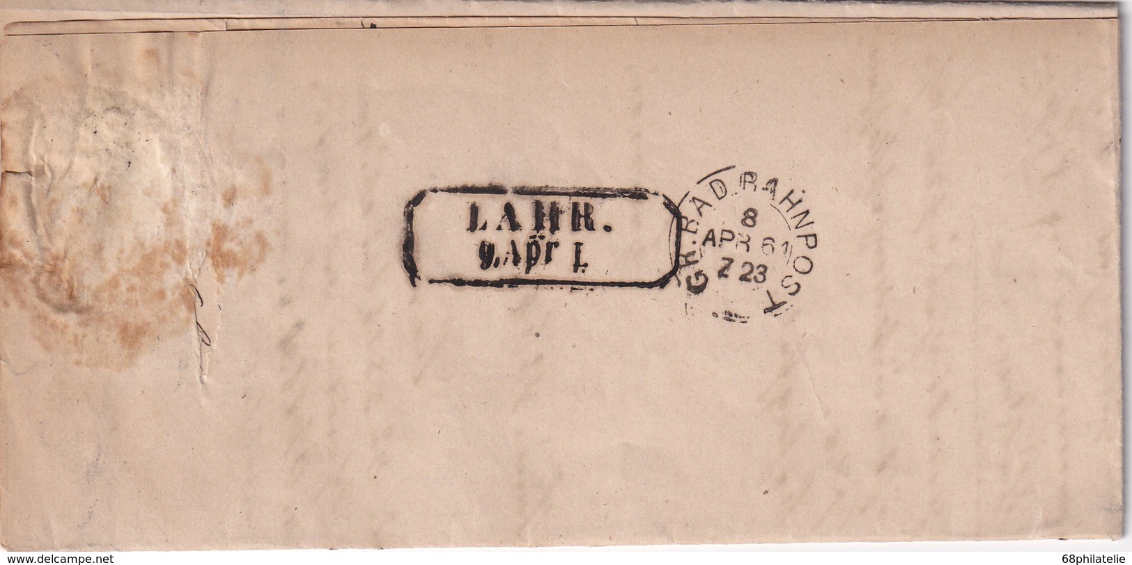 BADE 1861 LETTRE DE WIESBADEN AVEC GR.BAD.BAHNPOST POUR LAHR - Covers & Documents