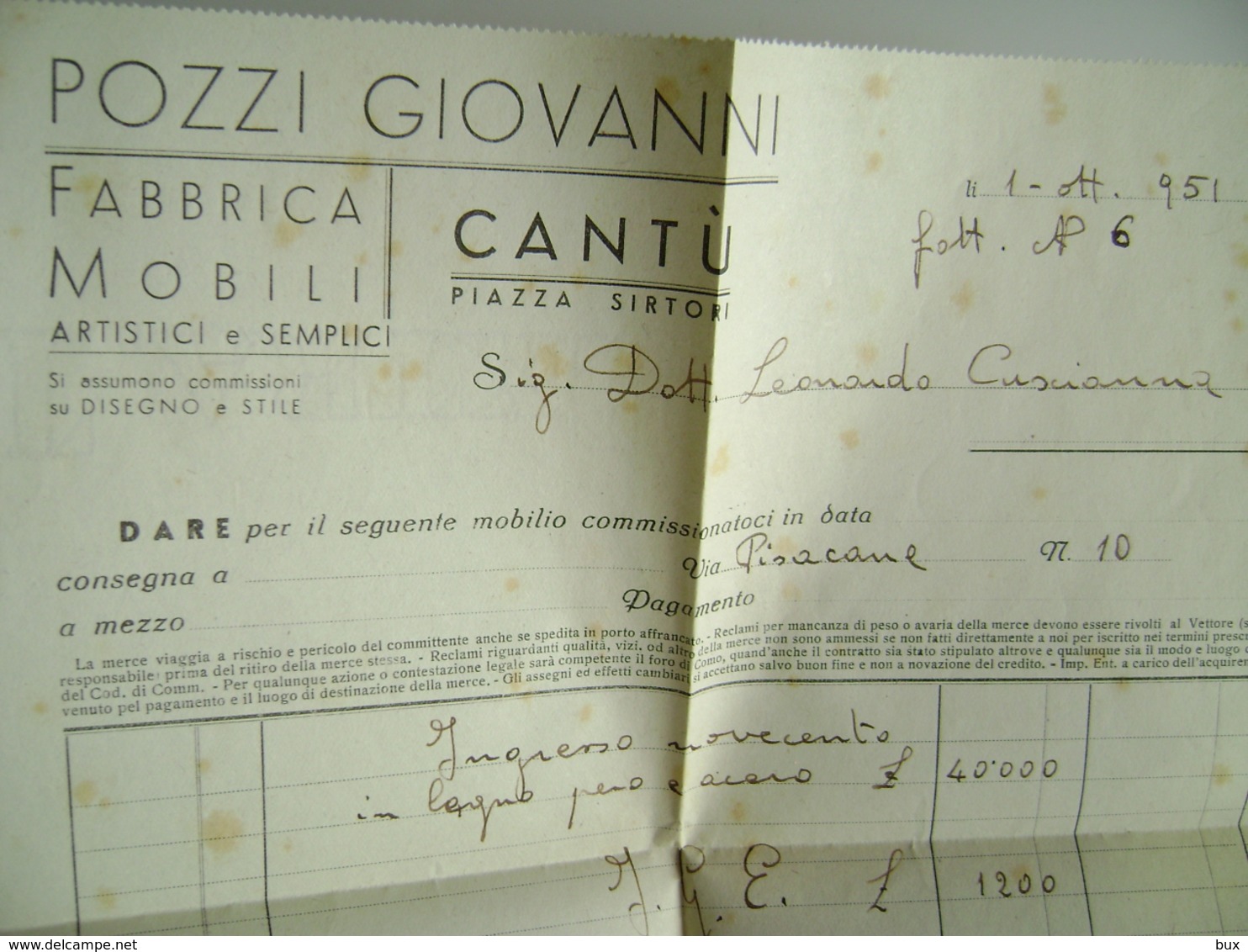 CANTU' COMO FABBRICA MOBILI  POZZI GIOVANNI    BUSTA  + LETTERA  INTESTATA PUBBLICITARIA - Documenti Storici