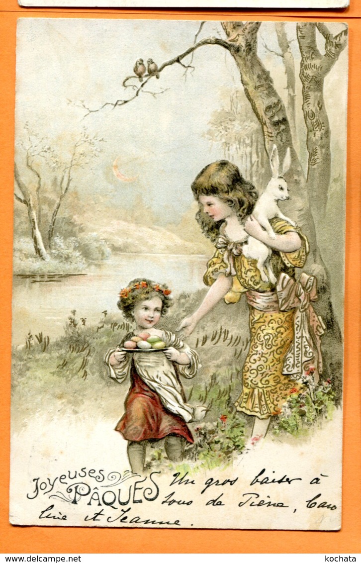 VAL091, Relief, Belle Fantaisie, Enfant, Lapin, Hase, Rabbit, Précurseur, Circulée 1905 - Pasqua